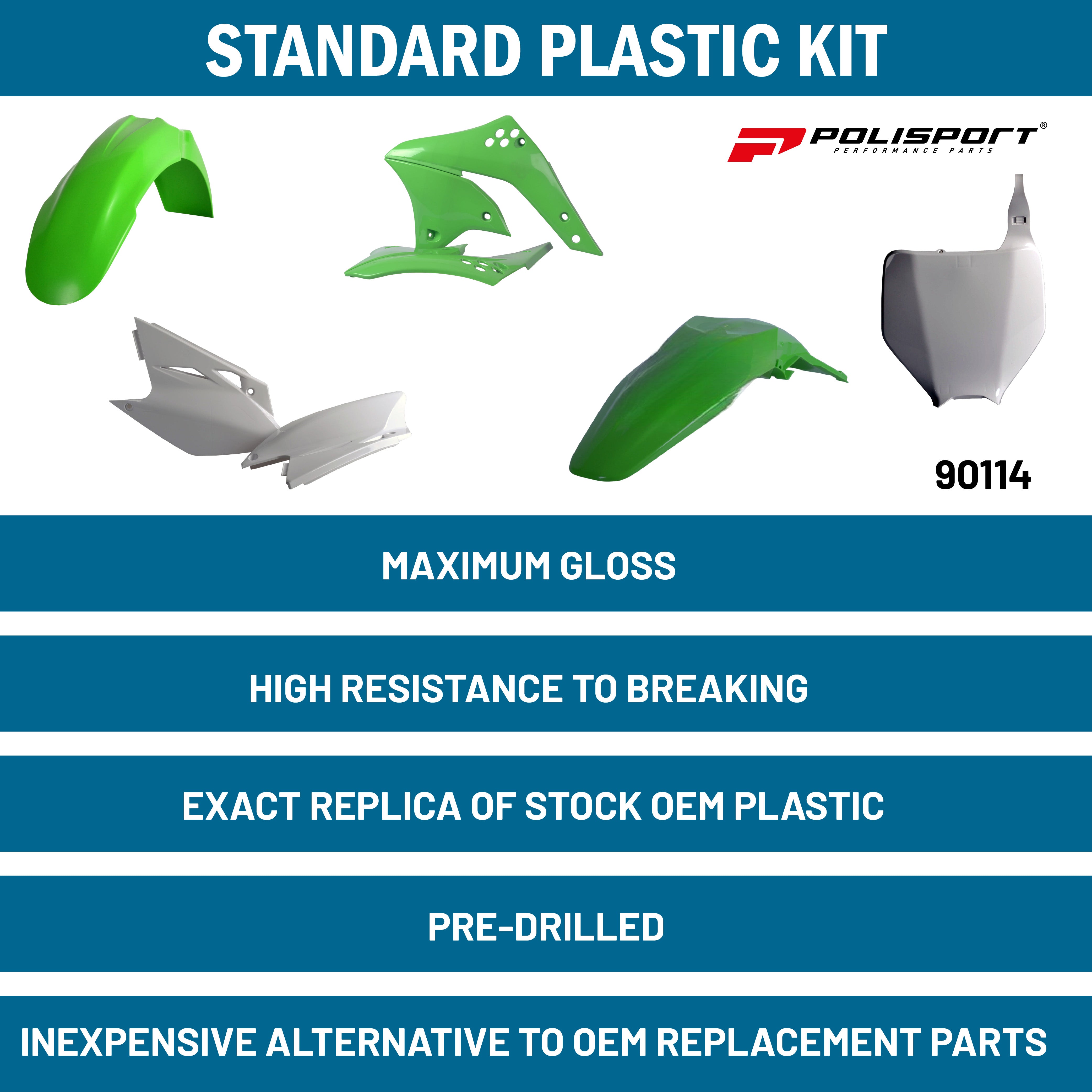 Polisport Full Plastic Kit for Kawasaki KX450 (2006-2008) OEM Quality Restyling Kit with Superior Fit, Flexibility, and Durability (Green/White)