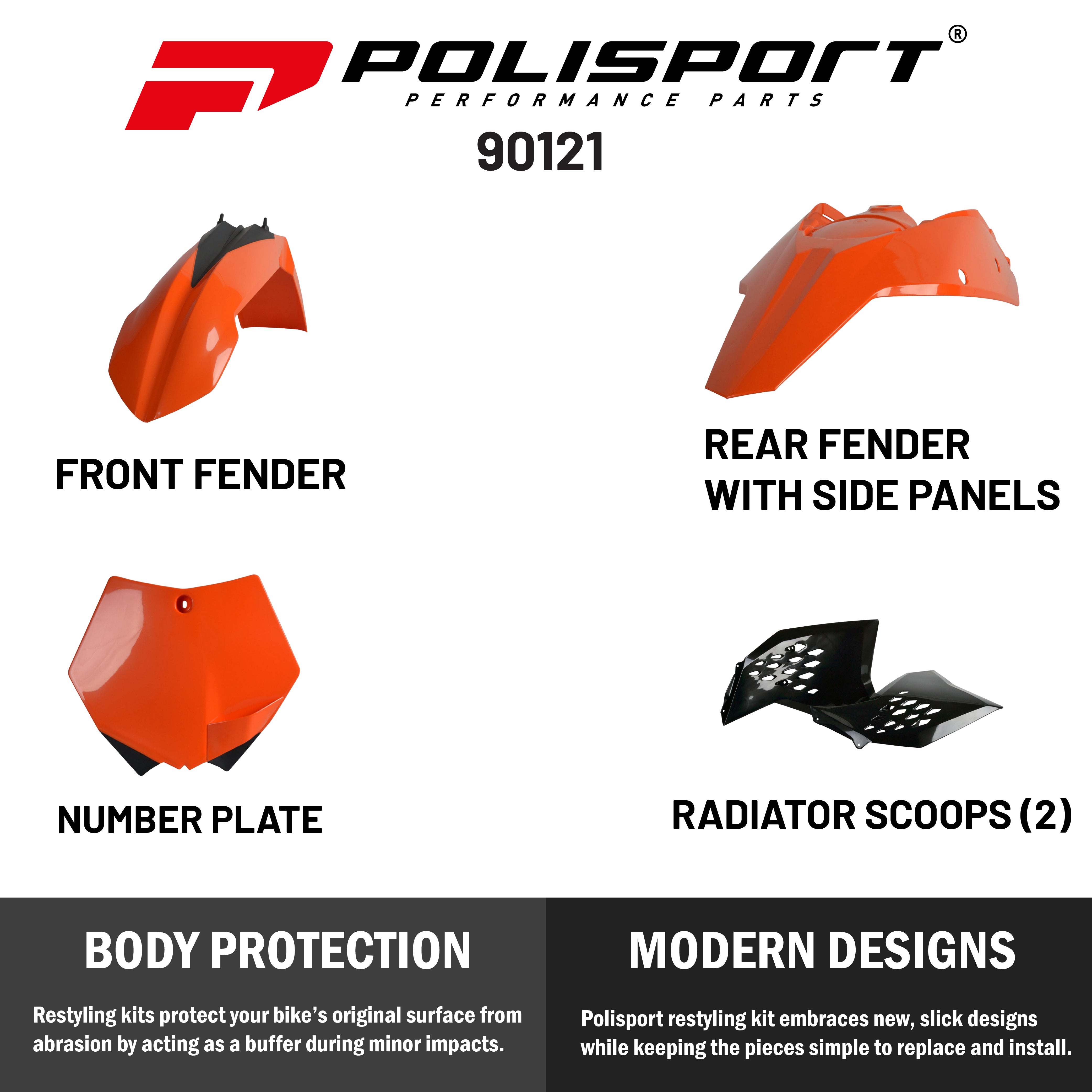 Polisport Full Plastic Kit for KTM SX/SX-F (2007-2010); KTM XC/XC-F (2008-2010) OEM Quality Restyling Kit with Superior Fit, Flexibility, and Durability (Orange/Black)