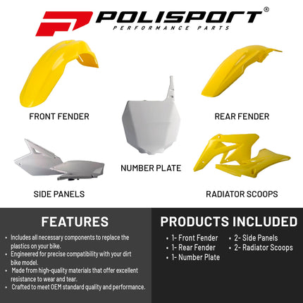 Polisport Motocross (MX) Replica Plastic Kit for Suzuki RMZ 250 (2007-09) Dirt Bike