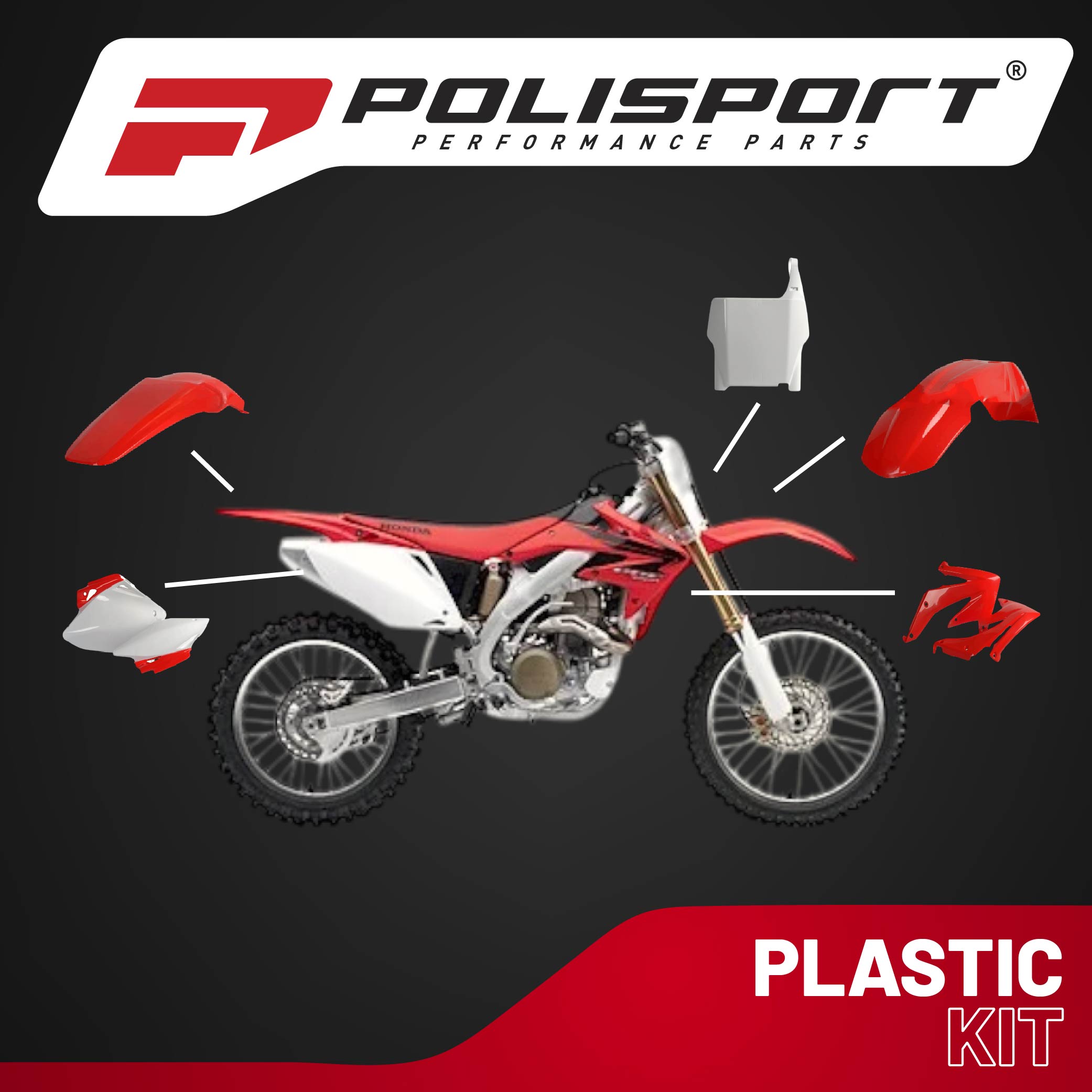Polisport Motocross (MX) Replica Plastic Kit for Honda CRF 450R (2007) Dirt Bike – OEM Quality, Durable, Flexible & Perfect Fit – Red/White