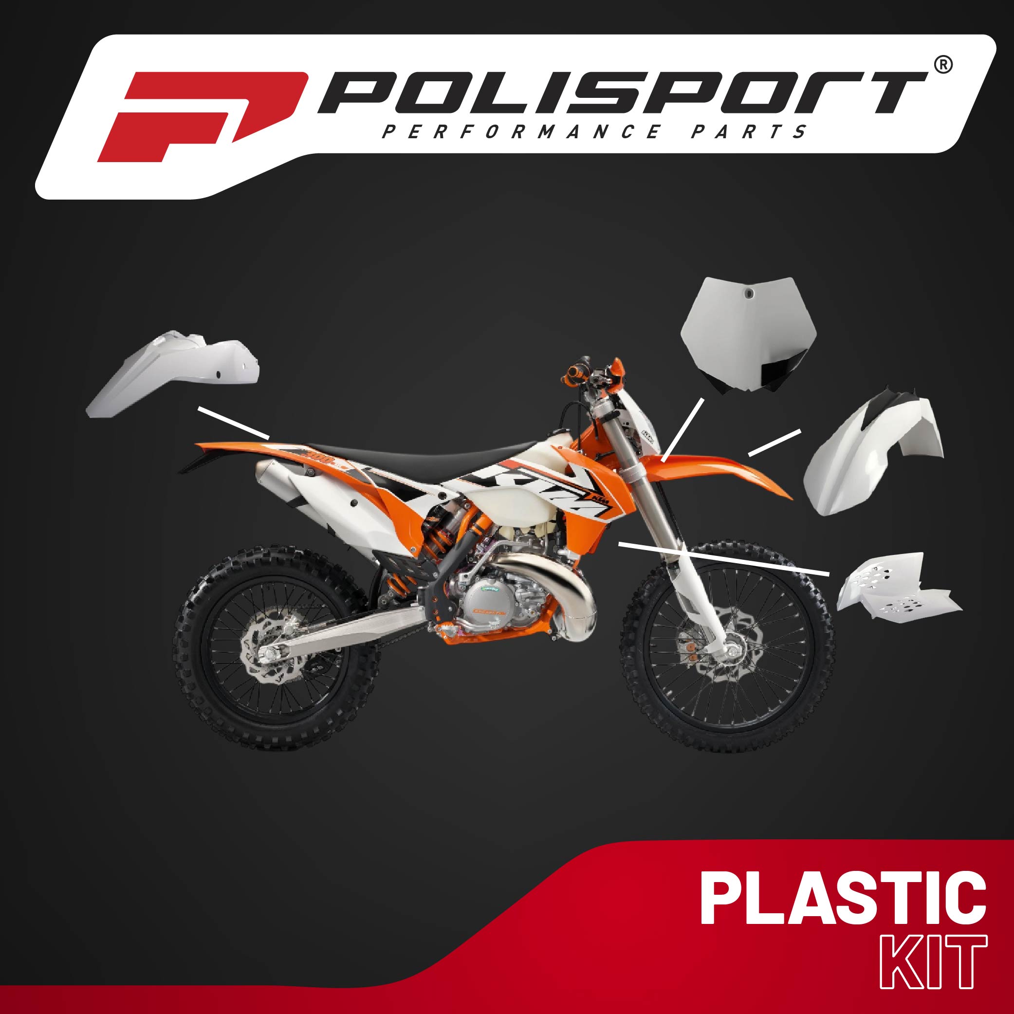 Polisport Motocross (MX) Replica Plastic Kit for KTM XC/XC-F (2008-10) Dirt Bike – OEM Quality, Durable, Flexible & Perfect Fit – White/Black