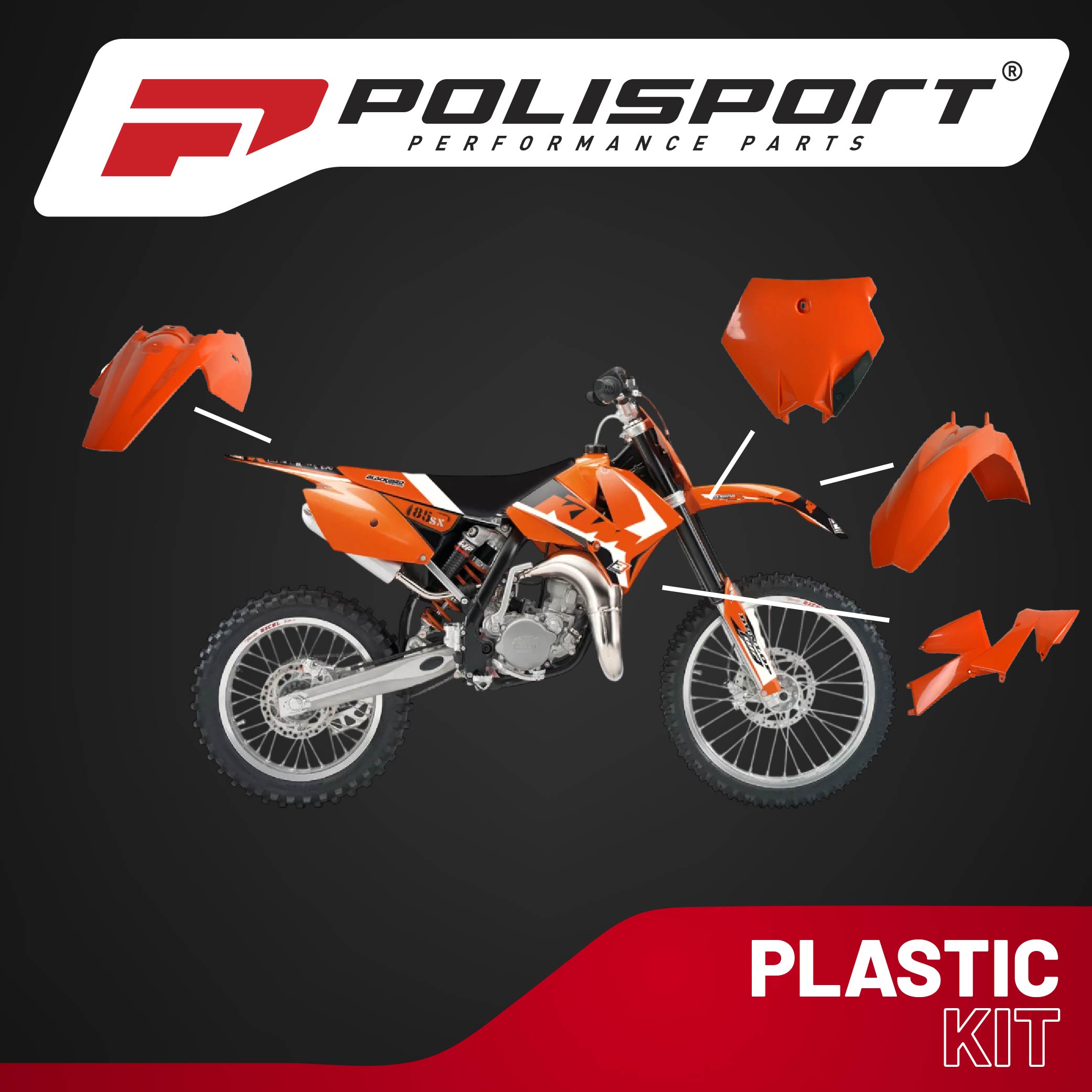 Polisport Motocross (MX) Replica Plastic Kit for KTM SX 85 (2006-12) Dirt Bike – OEM Quality, Durable, Flexible & Perfect Fit – Orange