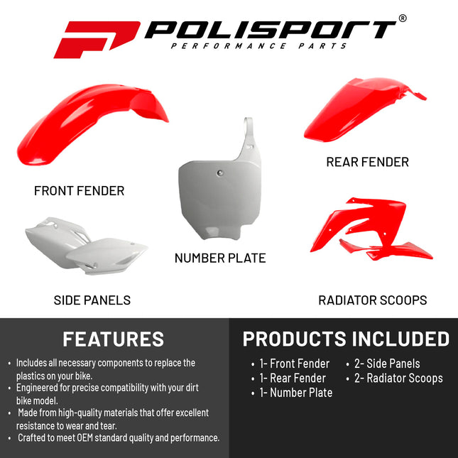 Polisport Motocross (MX) Replica Plastic Kit for Honda CRF 150R (2007-23) Dirt Bike – OEM Quality, Durable, Flexible & Perfect Fit – Red/White
