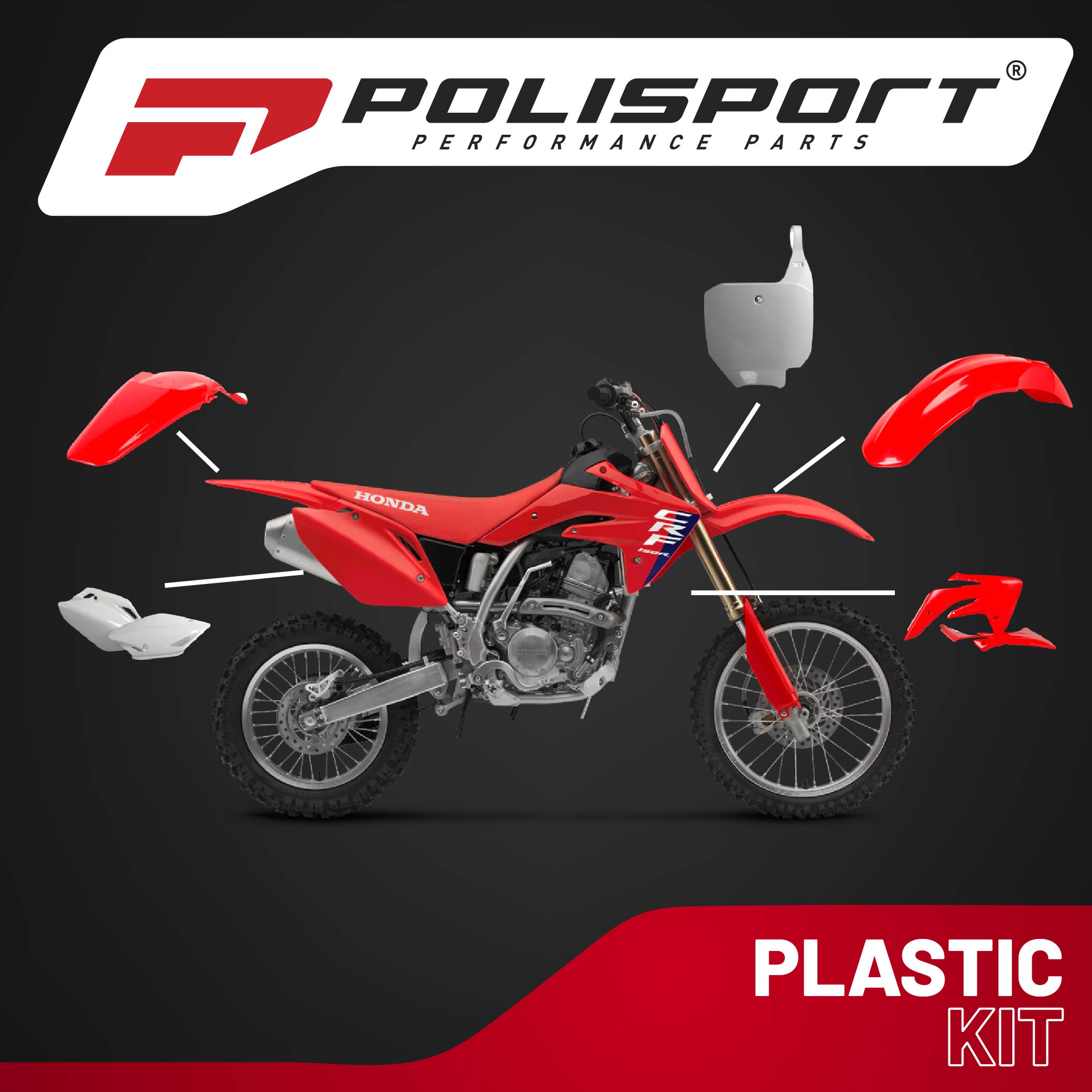 Polisport Motocross (MX) Replica Plastic Kit for Honda CRF 150R (2007-23) Dirt Bike – OEM Quality, Durable, Flexible & Perfect Fit – Red/White