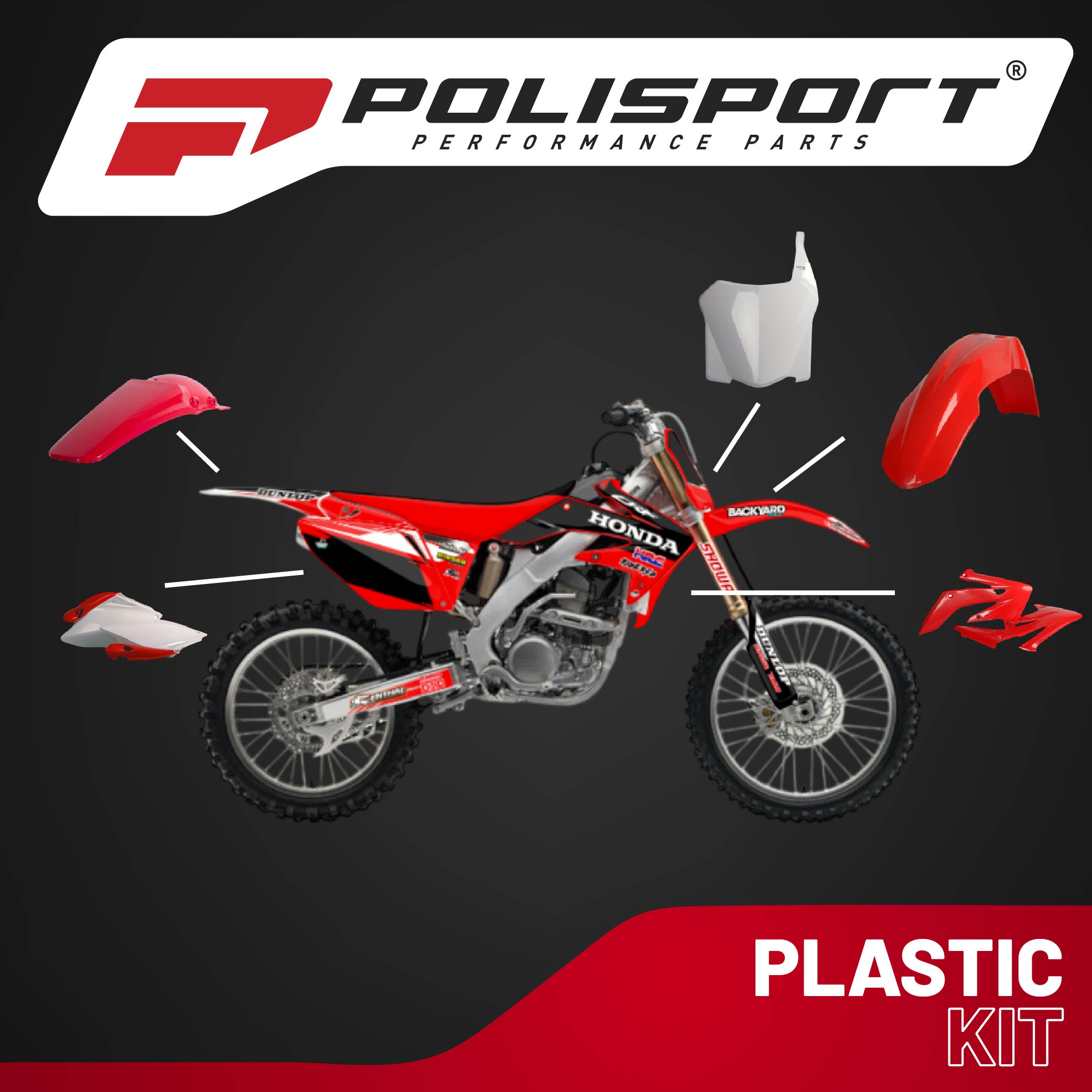 Polisport Motocross (MX) Replica Plastic Kit for Honda CRF 250R (2008) Dirt Bike – OEM Quality, Durable, Flexible & Perfect Fit – Red/White