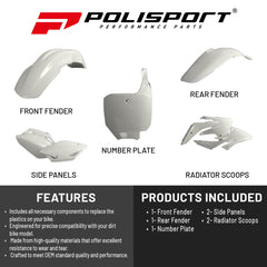 Polisport Motocross (MX) Replica Plastic Kit for Honda CRF 150R (2007-23) Dirt Bike – OEM Quality, Durable, Flexible & Perfect Fit – White