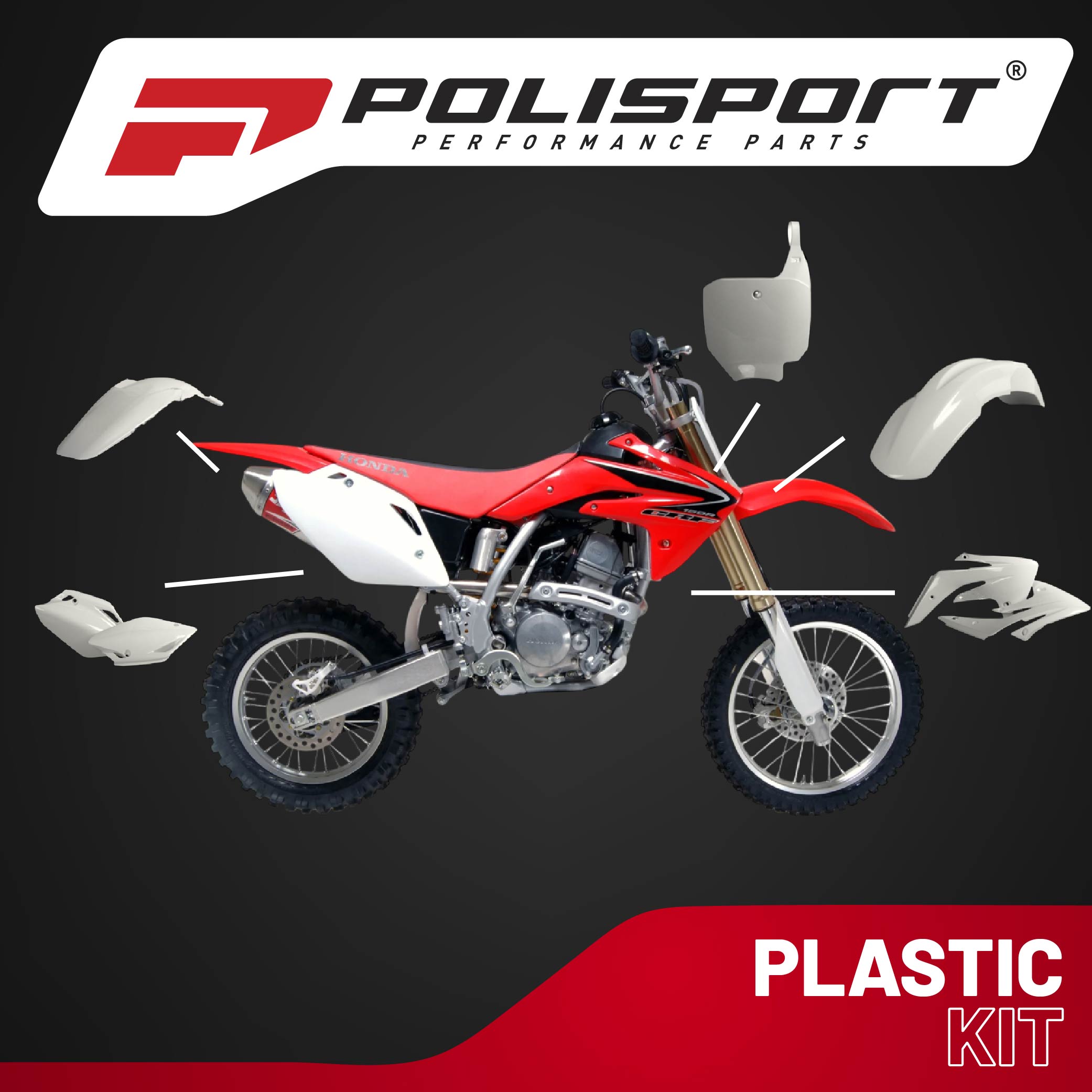 Polisport Motocross (MX) Replica Plastic Kit for Honda CRF 150R (2007-23) Dirt Bike – OEM Quality, Durable, Flexible & Perfect Fit – White