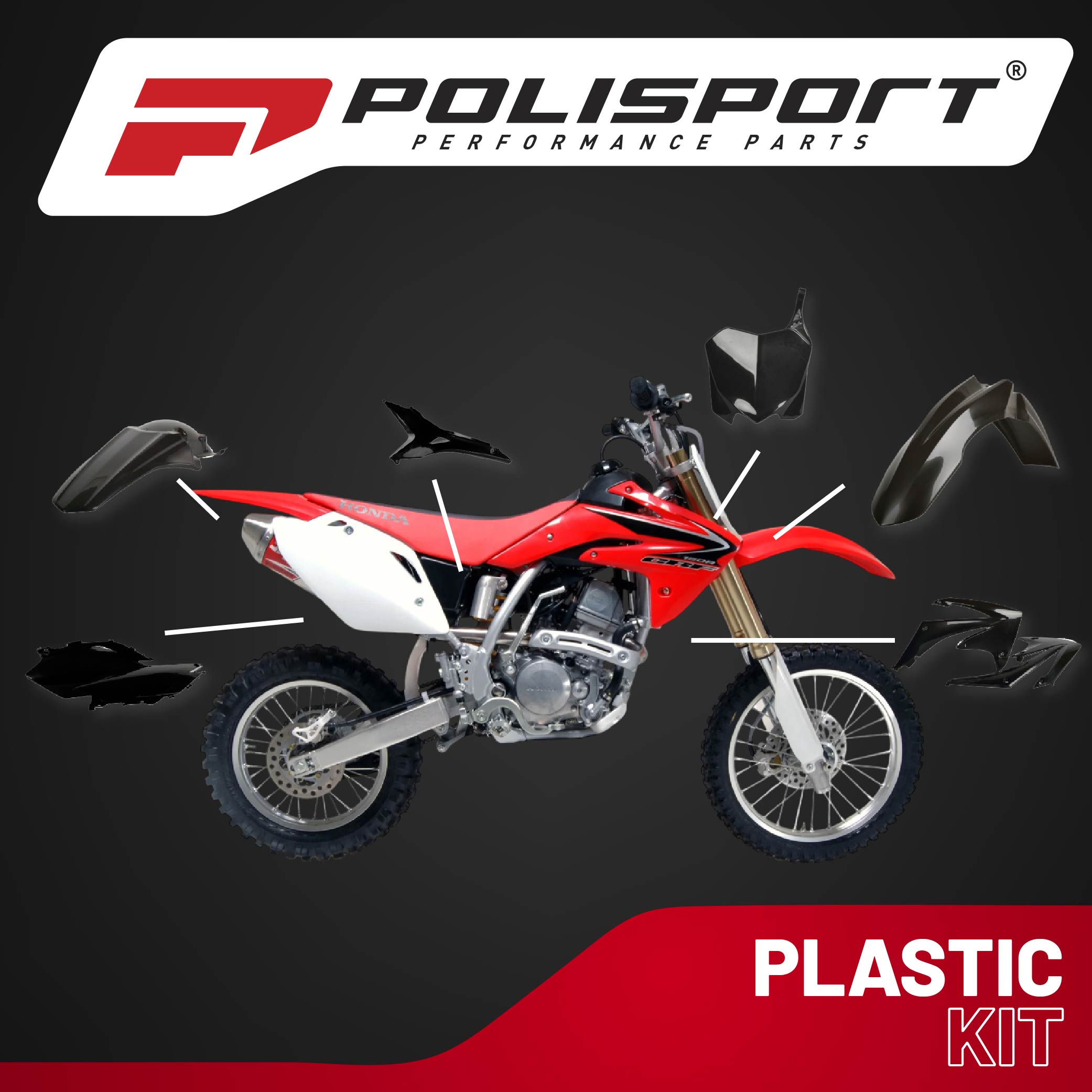 Polisport Motocross (MX) Replica Plastic Kit for Honda CRF 450R (2009-10) Dirt Bike – OEM Quality, Durable, Flexible & Perfect Fit – Black