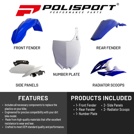 Polisport Motocross (MX) Replica Plastic Kit for Yamaha YZF 250/450 (2010-13) Dirt Bike