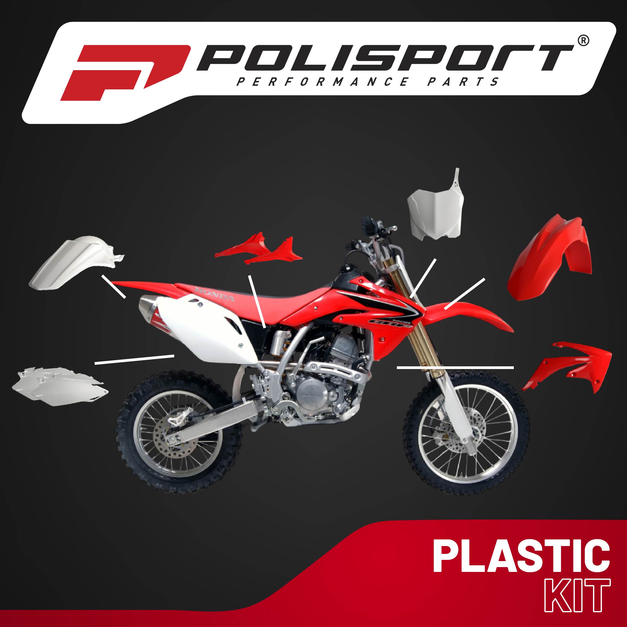 Polisport Motocross (MX) Replica Plastic Kit for Honda CRF 450R (2011-12) Dirt Bike – OEM Quality, Durable, Flexible & Perfect Fit – Red/White