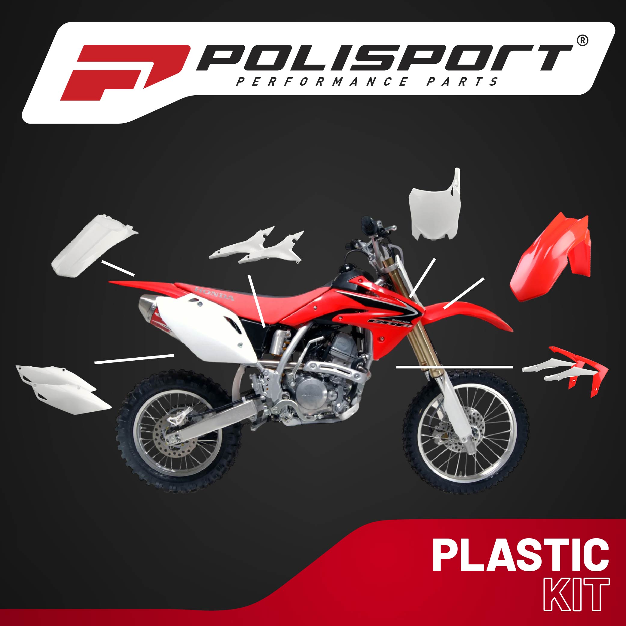 Polisport Motocross (MX) Replica Plastic Kit for Honda CRF 450R (2013-16) Dirt Bike – OEM Quality, Durable, Flexible & Perfect Fit – Red/White
