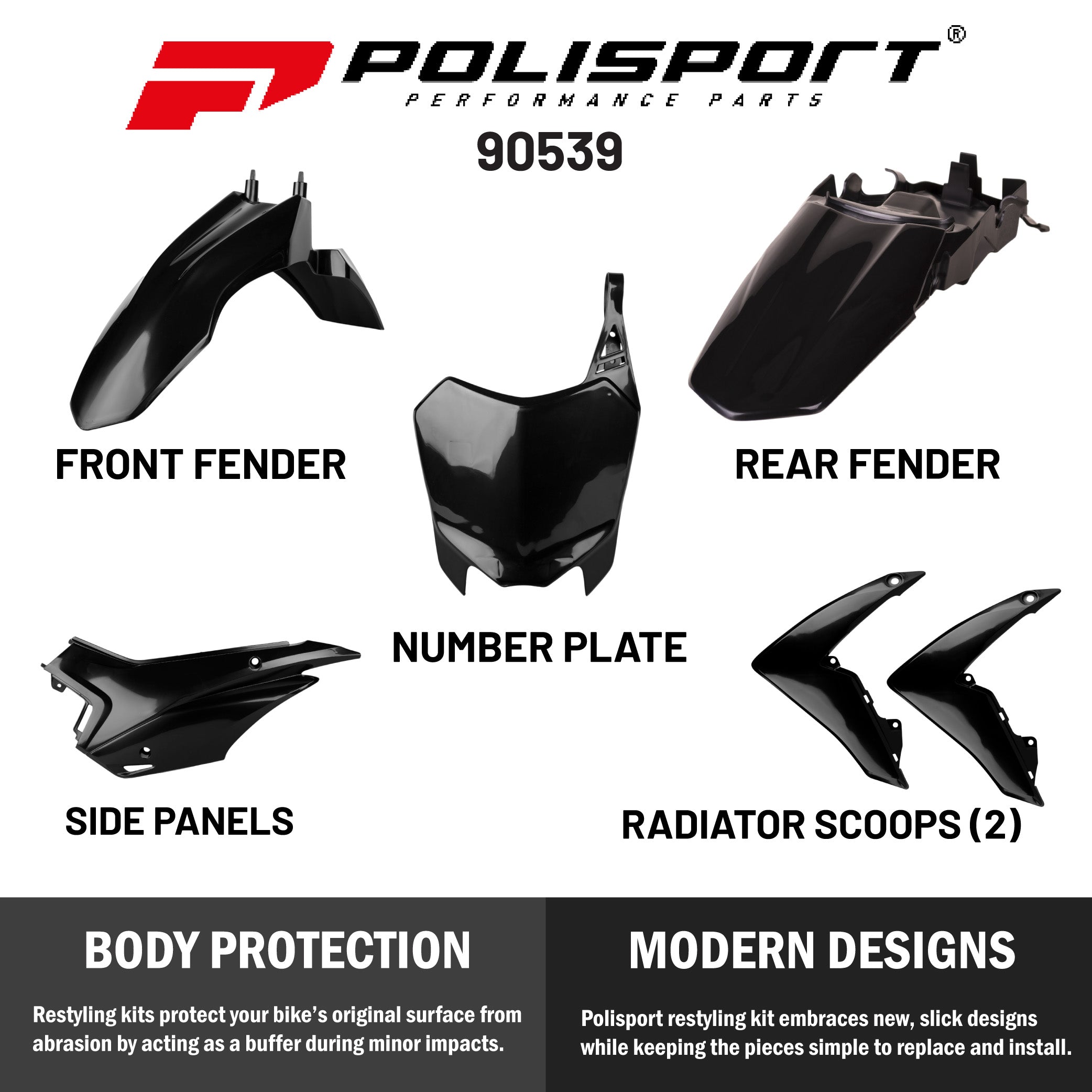 Polisport Standard MX Replica Plastic Kit Honda CRF 110F (2013-2018) - OEM Black