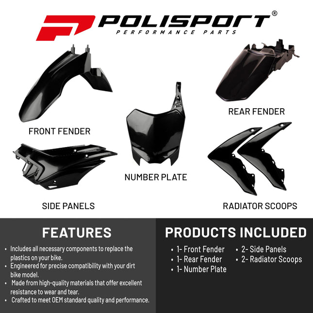 Polisport Motocross (MX) Replica Plastic Kit for Honda CRF 110F (2013–2018) Dirt Bike – OEM Quality, Durable, Flexible & Perfect Fit – Black