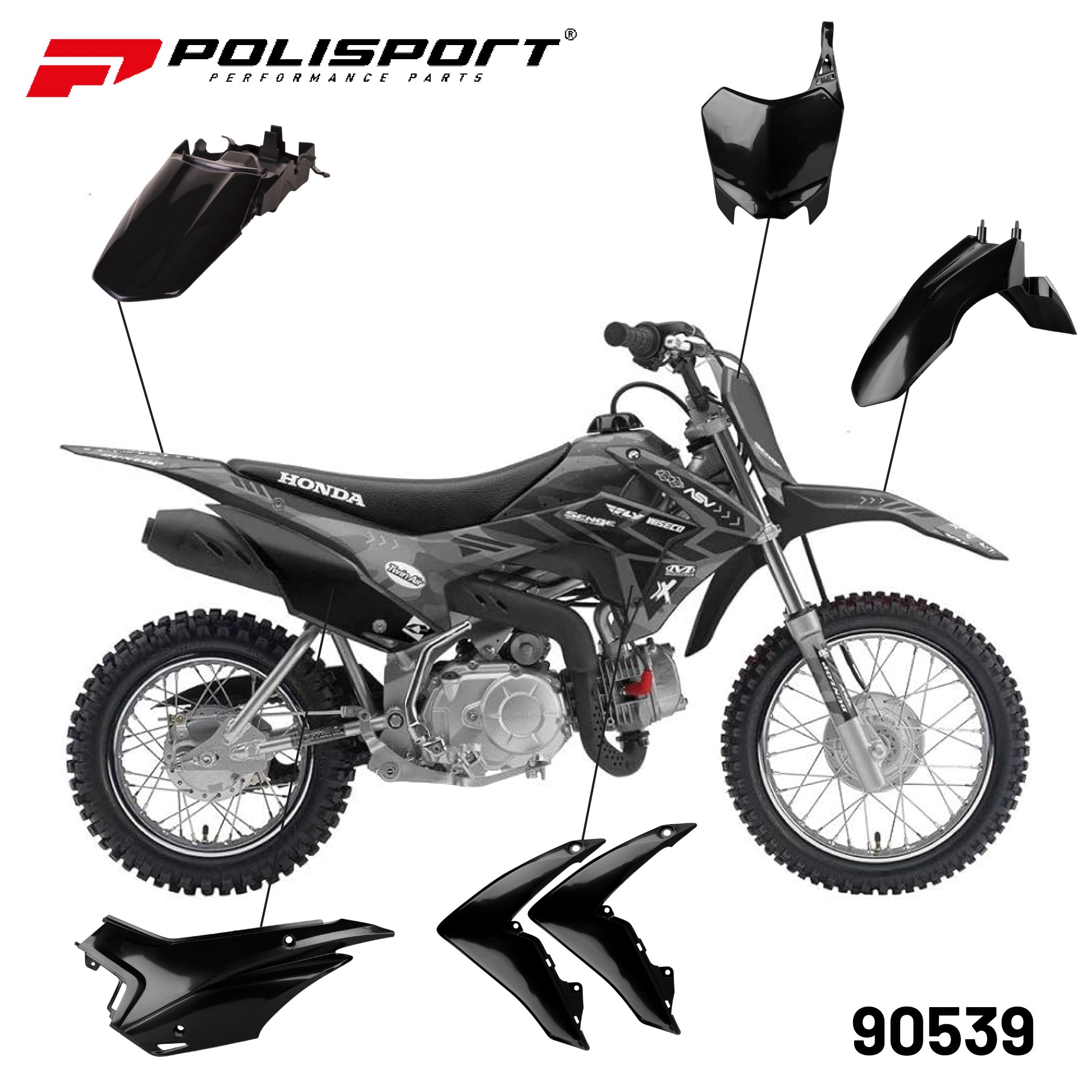 Polisport Standard MX Replica Plastic Kit Honda CRF 110F (2013-2018) - OEM Black