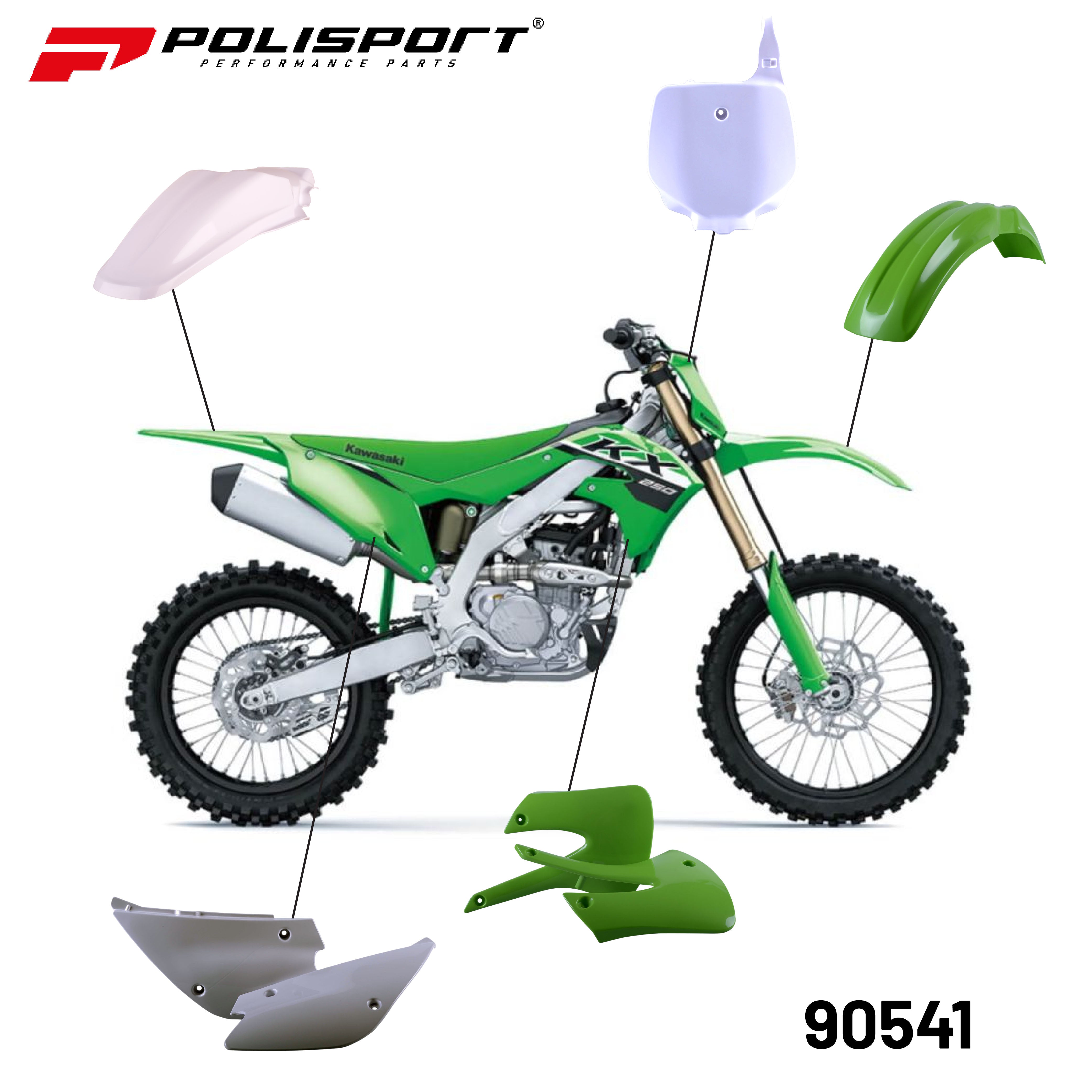 Polisport Full Plastic Kit for Kawasaki KX 85/100/112 (2001-13) - Green/White