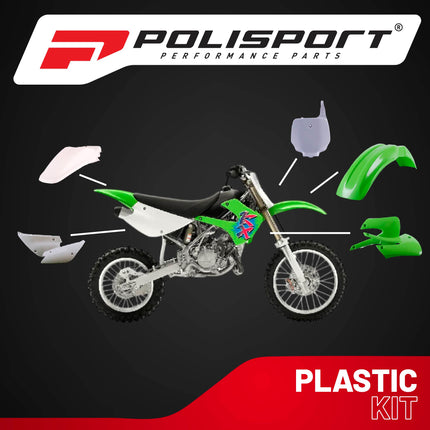Polisport Motocross (MX) Replica Plastic Kit for Kawasaki KX 85/100/112 (2001-13) Dirt Bike – OEM Quality, Durable, Flexible & Perfect Fit – Green/White