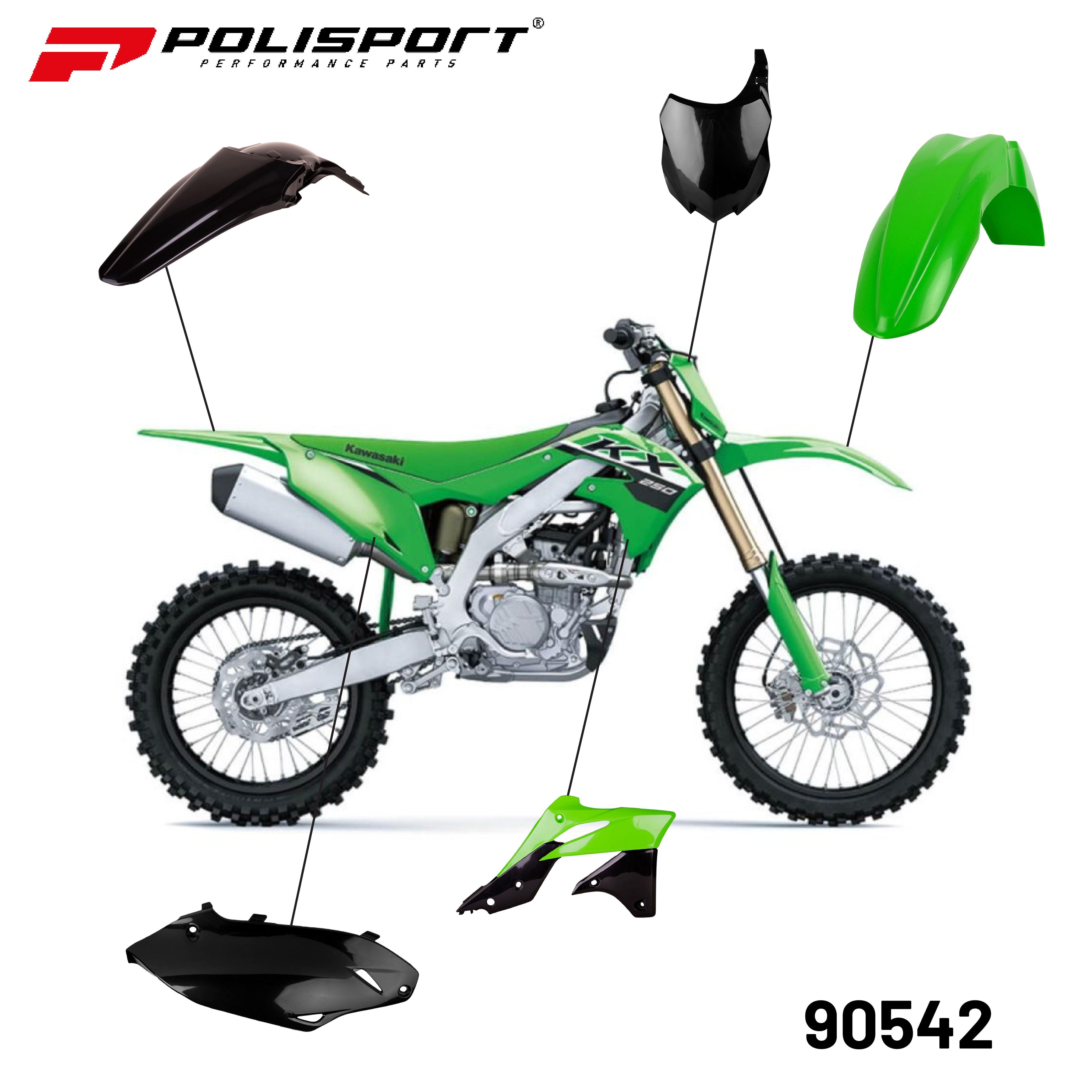 Polisport Full Plastic Kit for Kawasaki KX 250F (2013-16) - Green/Black