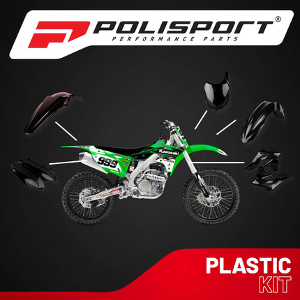 Polisport Motocross (MX) Replica Plastic Kit for Kawasaki KX 250F (2013-16) Dirt Bike – OEM Quality, Durable, Flexible & Perfect Fit – Black