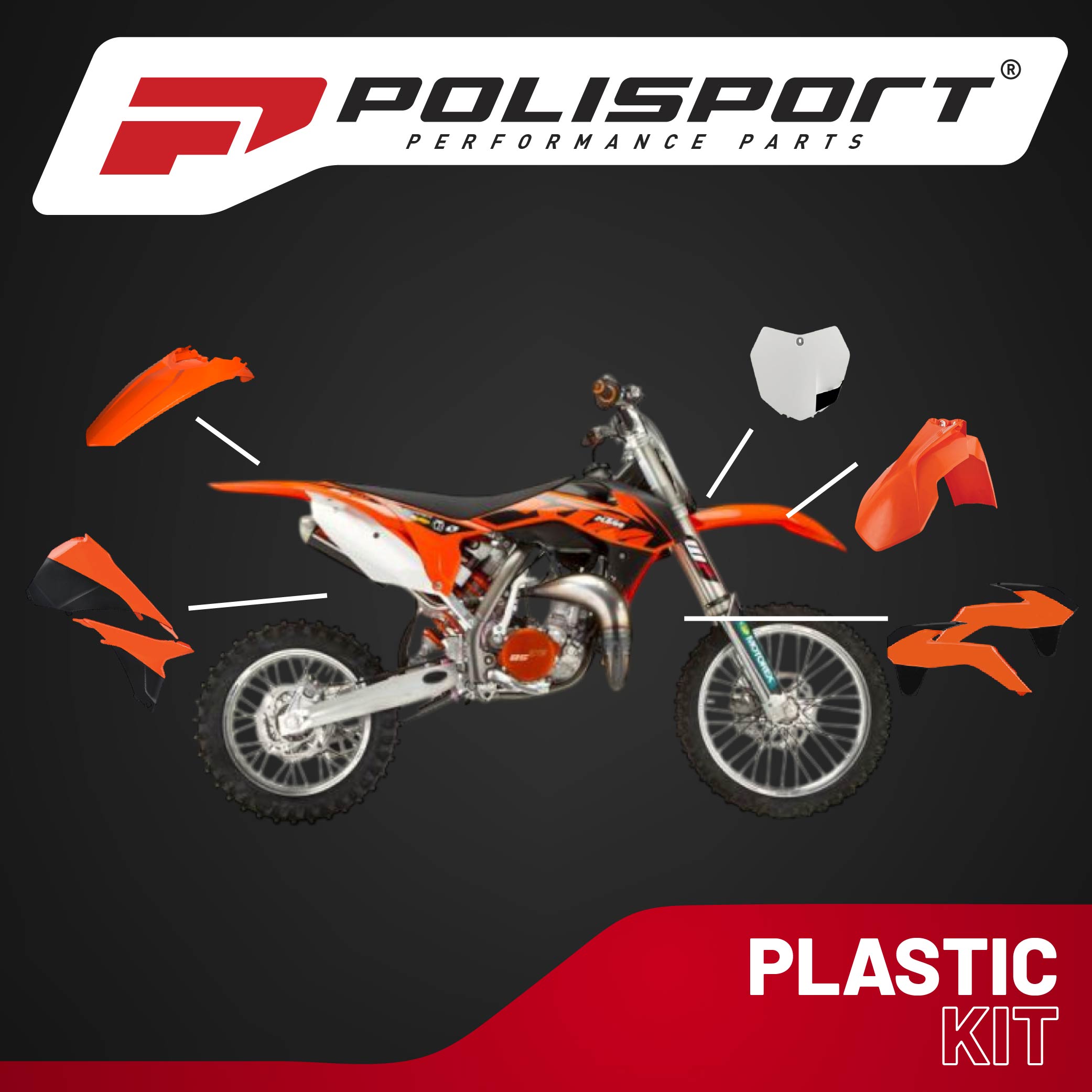 Polisport Motocross (MX) Replica Plastic Kit for KTM SX/SX-F (2013-15) Dirt Bike – OEM Quality, Durable, Flexible & Perfect Fit – Orange/White/Black