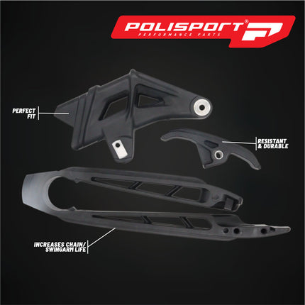 Polisport Motocross Motorcycles (MX) Chain Guide, Slider, & Tensioner for KTM SX, SXF, EXC, EXCF Models (2007-2011) Dirt Bikes - Ideal for Motocross, Enduro, and Off-Road Riding -