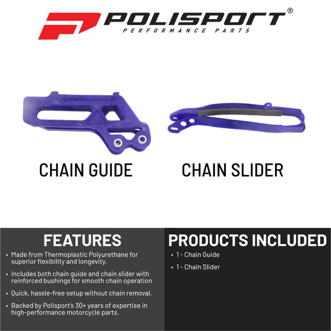 Polisport Motocross Motorcycles (MX) Chain Guide & Chain Slider for Yamaha YZ250F/YZ450F (2009-2013) Dirt Bikes - OEM Quality TPU Chain Guide & Slider, Durable, Easy to Install