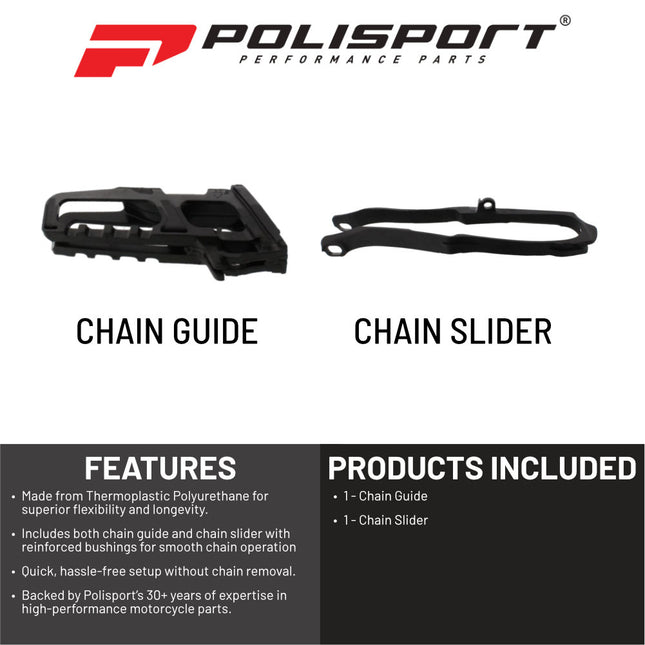 Polisport Motocross Motorcycles (MX) Chain Guide & Chain Slider for Honda CRF450R (2013) Dirt Bikes - OEM Quality TPU Chain Guide & Slider, Durable, Easy to Install, Black