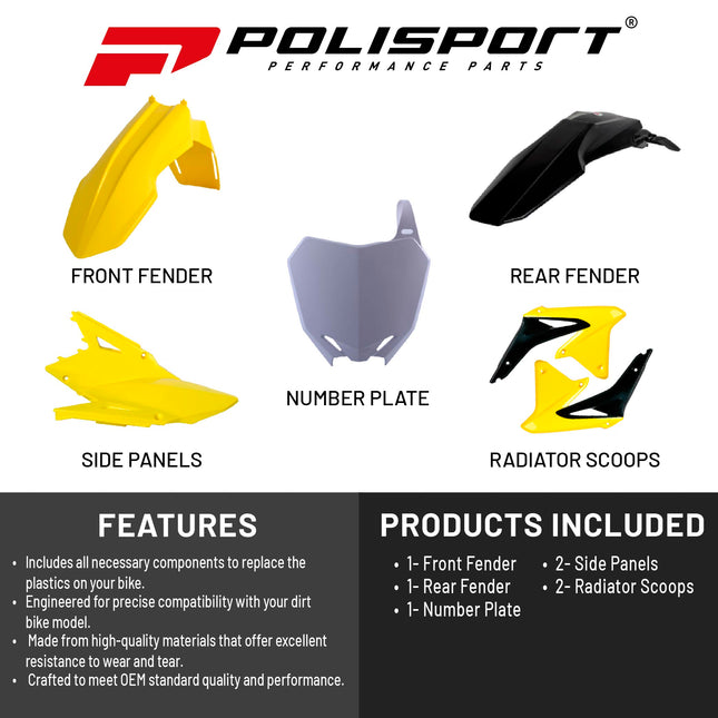 Polisport Motocross (MX) Replica Plastic Kit for Suzuki RMZ 450 (2008-17) Dirt Bike