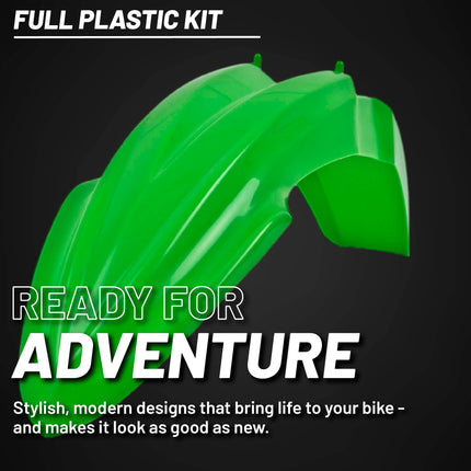 Polisport Motocross (MX) Replica Plastic Kit for Kawasaki KX 85/100/112 (2014-21) Dirt Bike – OEM Quality, Durable, Flexible & Perfect Fit – Green/White/Black