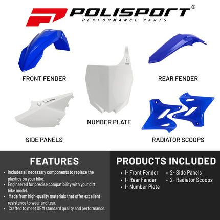 Polisport Motocross (MX) Replica Plastic Kit for Yamaha YZ 125/250 (2015-20) Dirt Bike