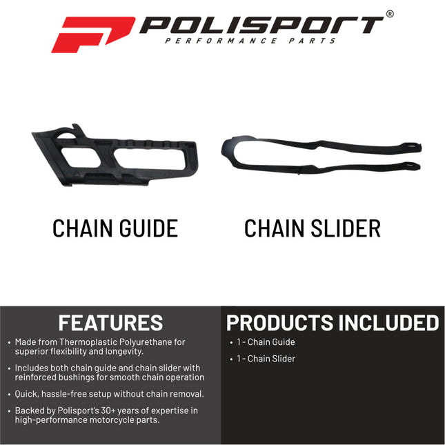 Polisport Motocross Motorcycles (MX) Chain Guide & Chain Slider for Kawasaki KX250F (2017-2020) and KX450F (2016-2018) Dirt Bikes - OEM Quality TPU Chain Guide & Slider, Durable, Black