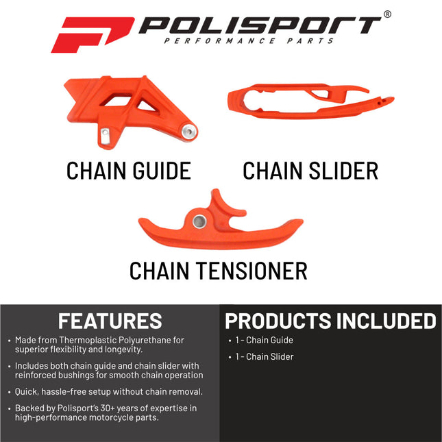 Polisport Motocross Motorcycles (MX) Chain Guide & Chain Slider for KTM SX/SX-F (2016-2025) Dirt Bikes - OEM Quality TPU Chain Guide, Slider & Sliding Piece, Durable, Easy to Install, Orange