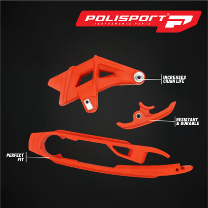 Polisport Motocross Motorcycles (MX) Chain Guide & Chain Slider for KTM SX/SX-F (2016-2025) Dirt Bikes - OEM Quality TPU Chain Guide, Slider & Sliding Piece, Durable, Easy to Install, Orange
