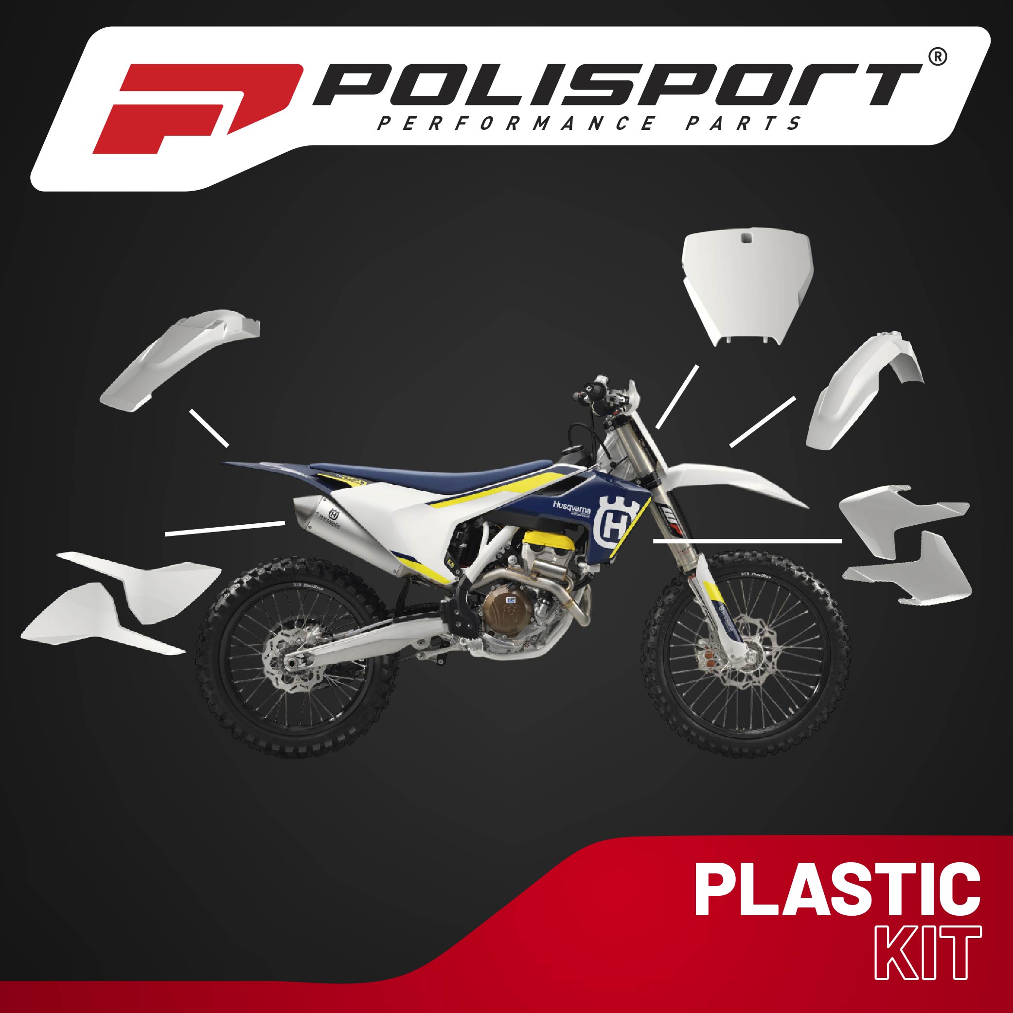 Polisport Motocross (MX) Replica Plastic Kit for Husqvarna TC/FC (2016-18) Dirt Bike – OEM Quality, Durable, Flexible & Perfect Fit – White