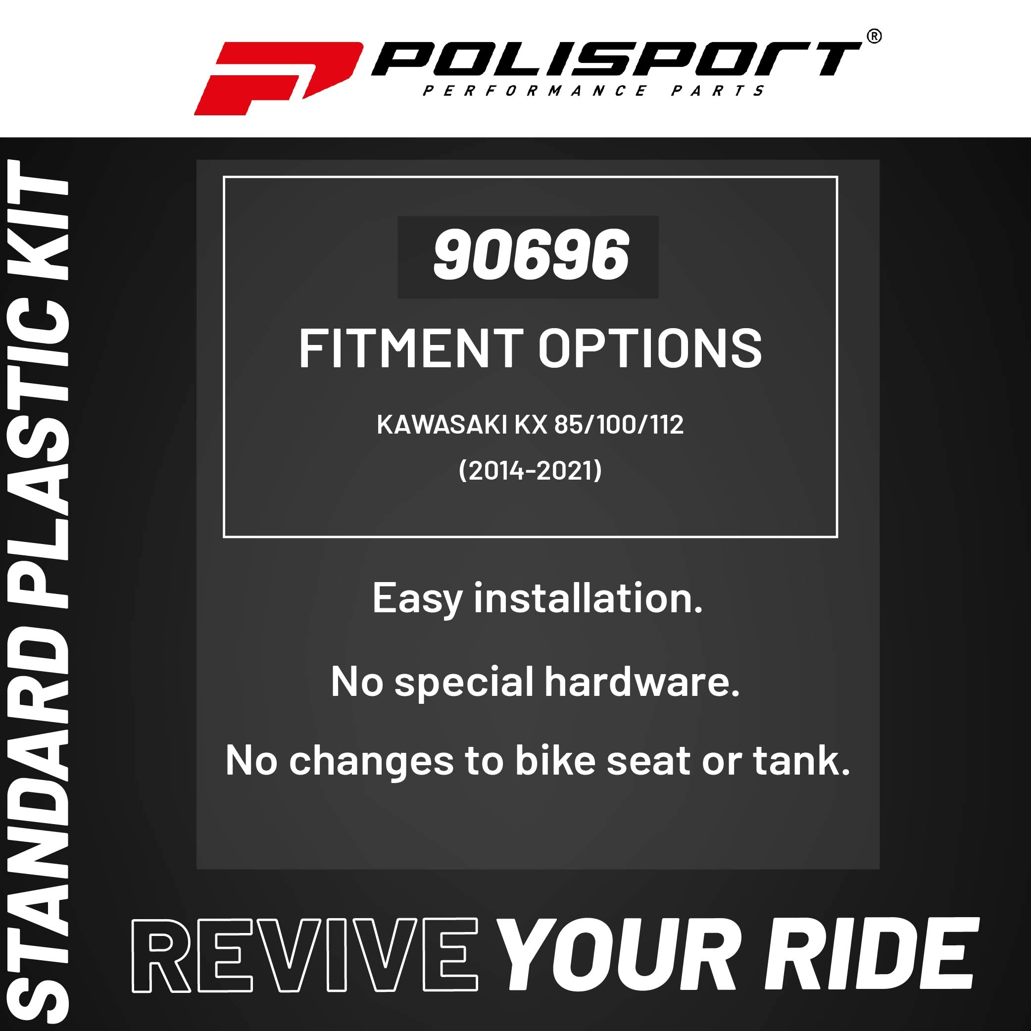 Polisport Motocross (MX) Replica Plastic Kit for Kawasaki KX 85/100/112 (2014-21) Dirt Bike – OEM Quality, Durable, Flexible & Perfect Fit – Green/White/Black