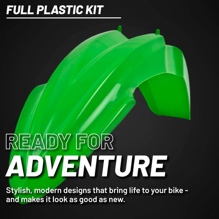 Polisport Motocross (MX) Replica Plastic Kit for Kawasaki KX 85/100/112 (2014-21) Dirt Bike – OEM Quality, Durable, Flexible & Perfect Fit – Green/White/Black