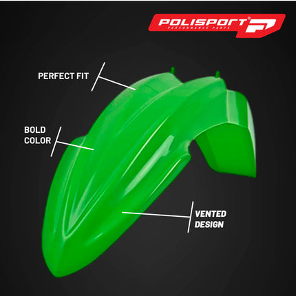 Polisport Motocross (MX) Replica Plastic Kit for Kawasaki KX 85/100/112 (2014-21) Dirt Bike – OEM Quality, Durable, Flexible & Perfect Fit – Green/White/Black