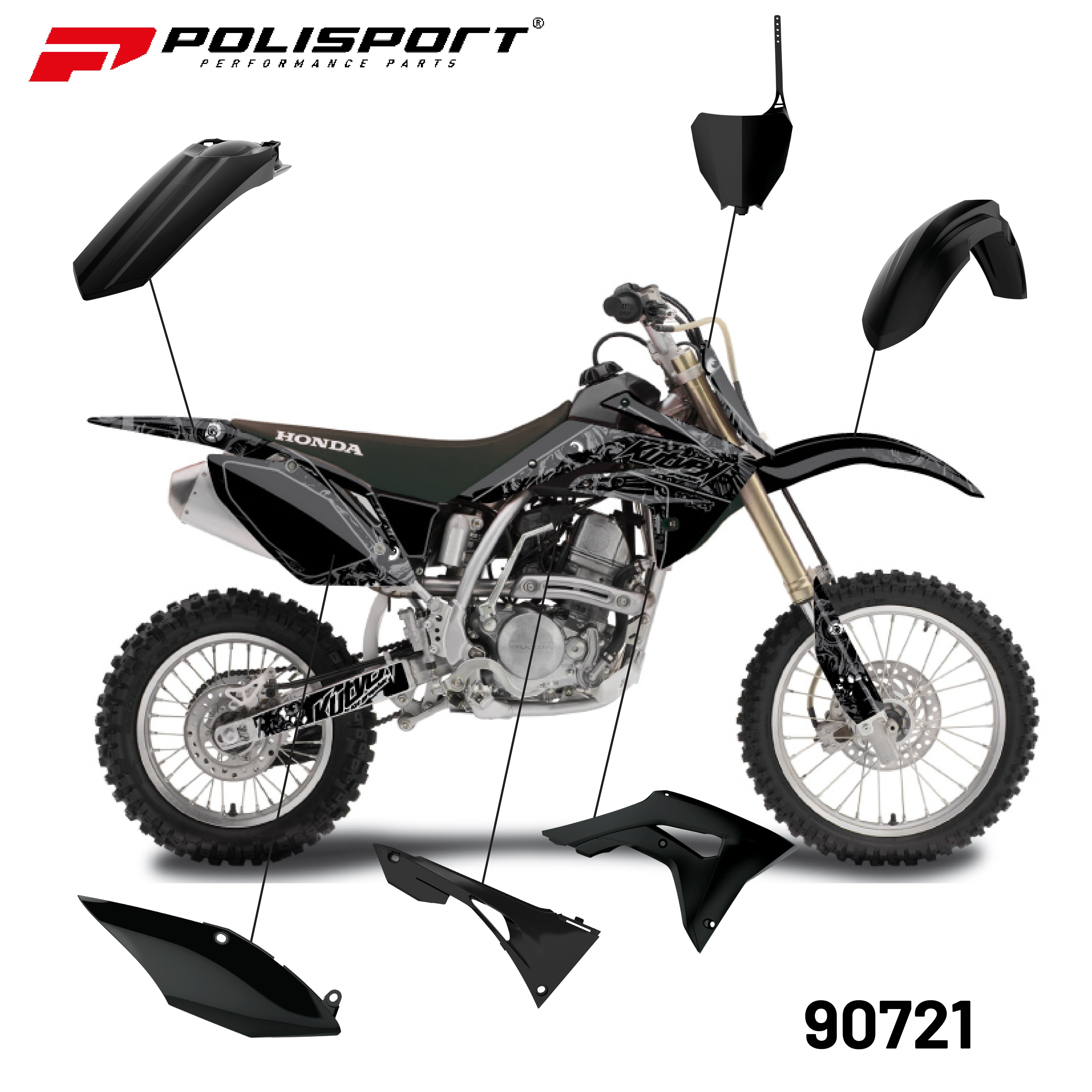 Polisport Full Plastic Kit for Honda CRF 250R (2018-21) OEM Quality Restyling Kit with Superior Fit, Flexibility, and Durability (Black)