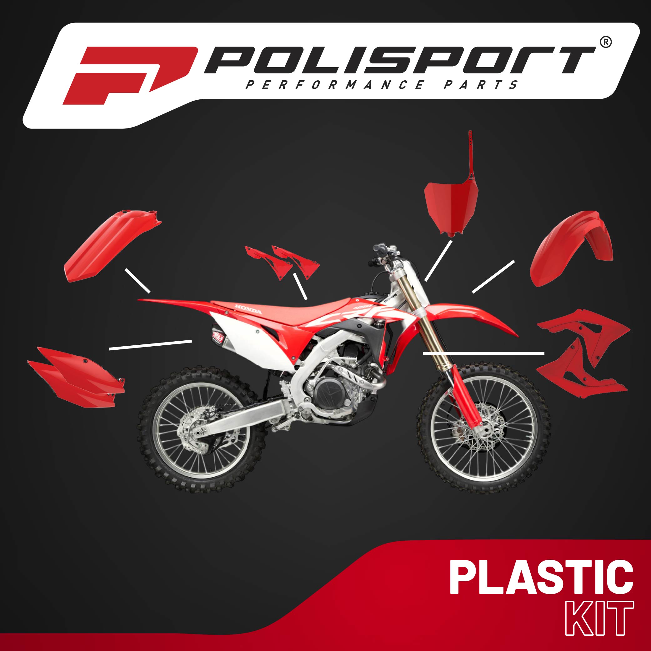 Polisport Motocross (MX) Replica Plastic Kit for Honda CRF 450R (2017-20) Dirt Bike – OEM Quality, Durable, Flexible & Perfect Fit – Red
