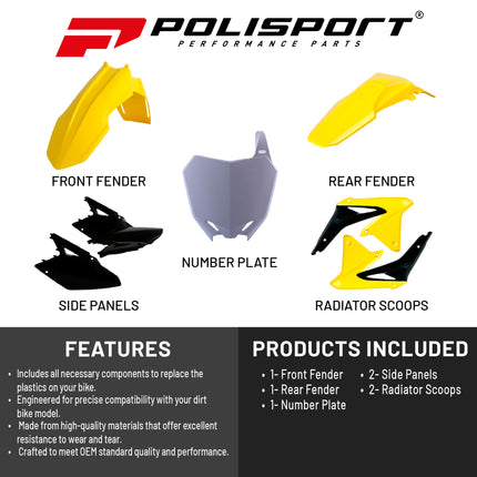 Polisport Motocross (MX) Replica Plastic Kit for Suzuki RMZ 450 (2008-17) Dirt Bike