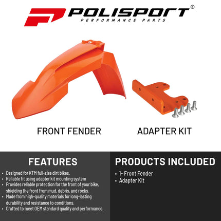 Polisport Motocross (MX) Front Fender for KTM EXC/EXC-F & SX/SX-F (2007-2013) Dirt Bike- OEM Quality, Durable, Flexible & Perfect Fit - Orange