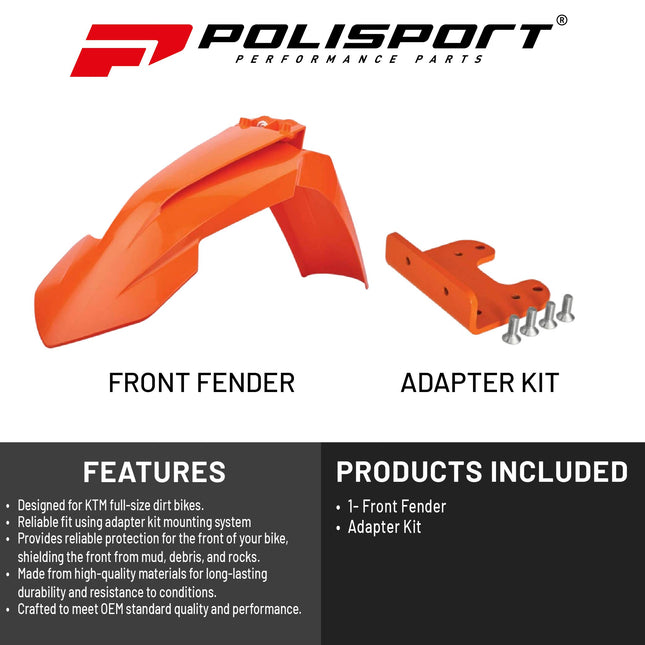 Polisport Motocross (MX) Front Fender for KTM EXC/EXC-F & SX/SX-F (2007-2013) Dirt Bike- OEM Quality, Durable, Flexible & Perfect Fit - Orange