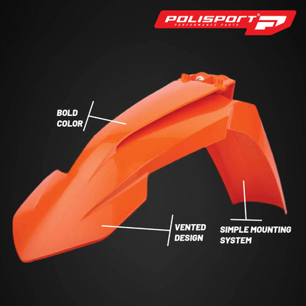 Polisport Motocross (MX) Front Fender for KTM EXC/EXC-F & SX/SX-F (2007-2013) Dirt Bike- OEM Quality, Durable, Flexible & Perfect Fit - Orange