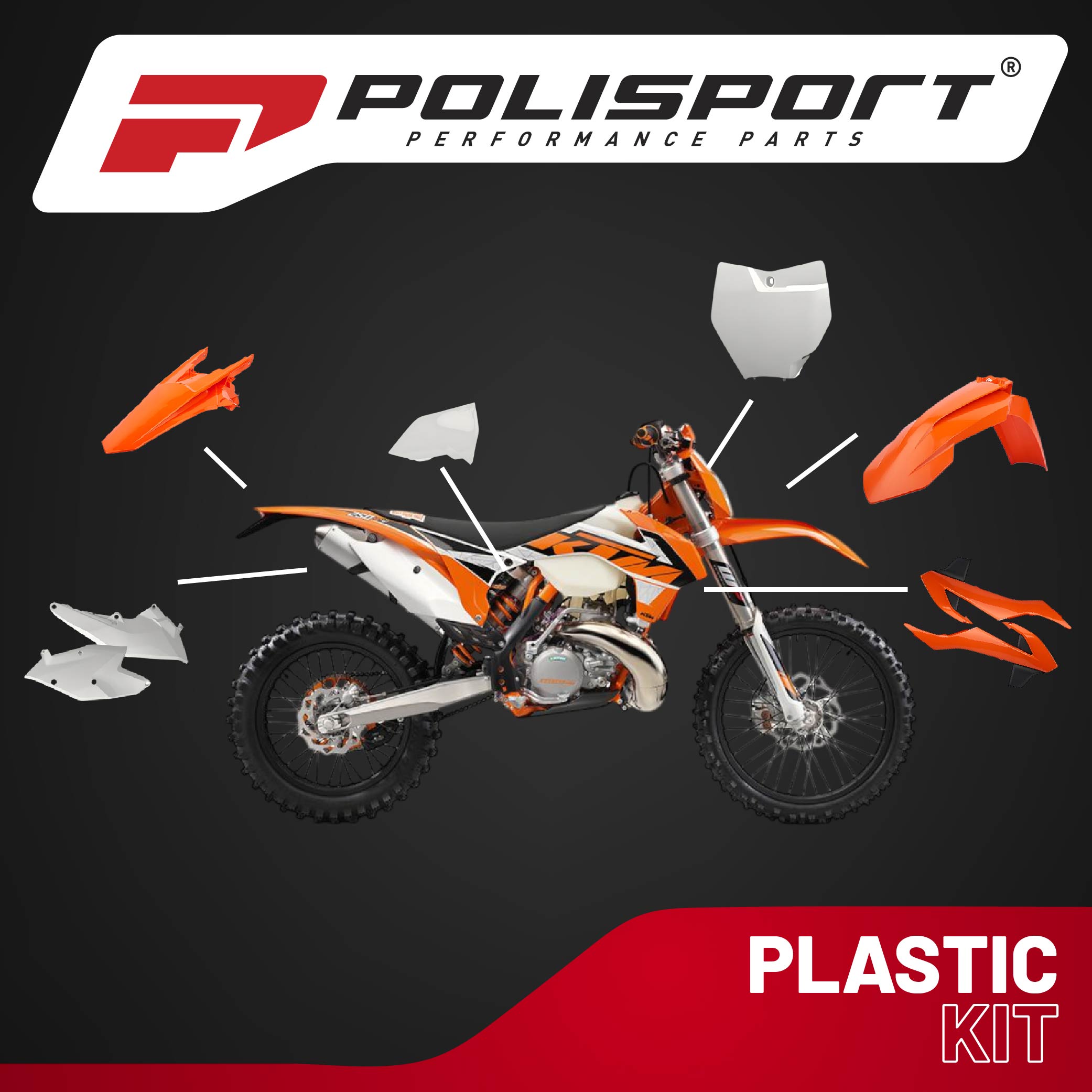 Polisport Motocross (MX) Replica Plastic Kit for KTM XC/XC-F (2016-18) Dirt Bike – OEM Quality, Durable, Flexible & Perfect Fit – Orange/White