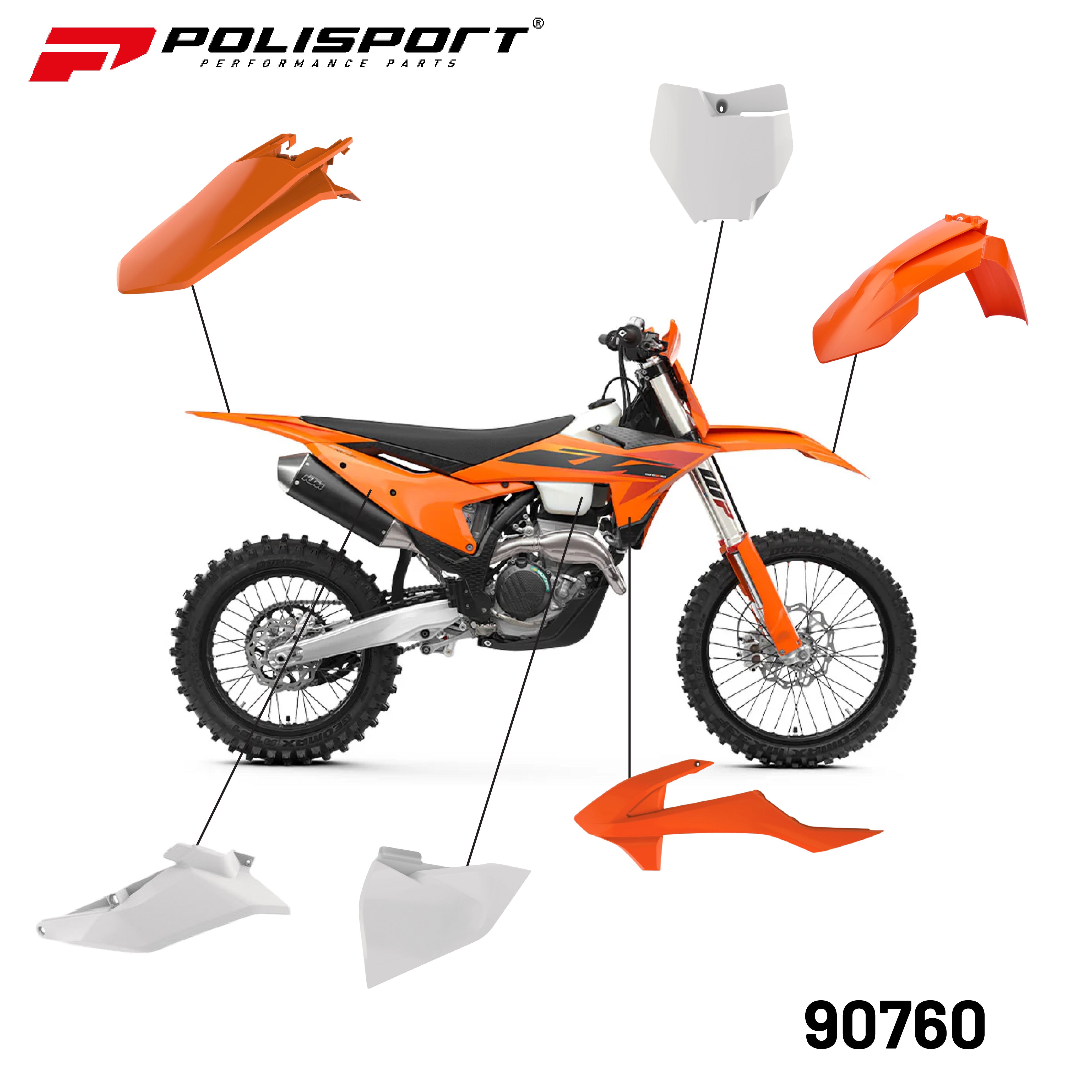 Polisport Full Plastic Kit for KTM SX 85 (2018-24) OEM Quality Restyling Kit with Superior Fit, Flexibility, and Durability (Orange/White)