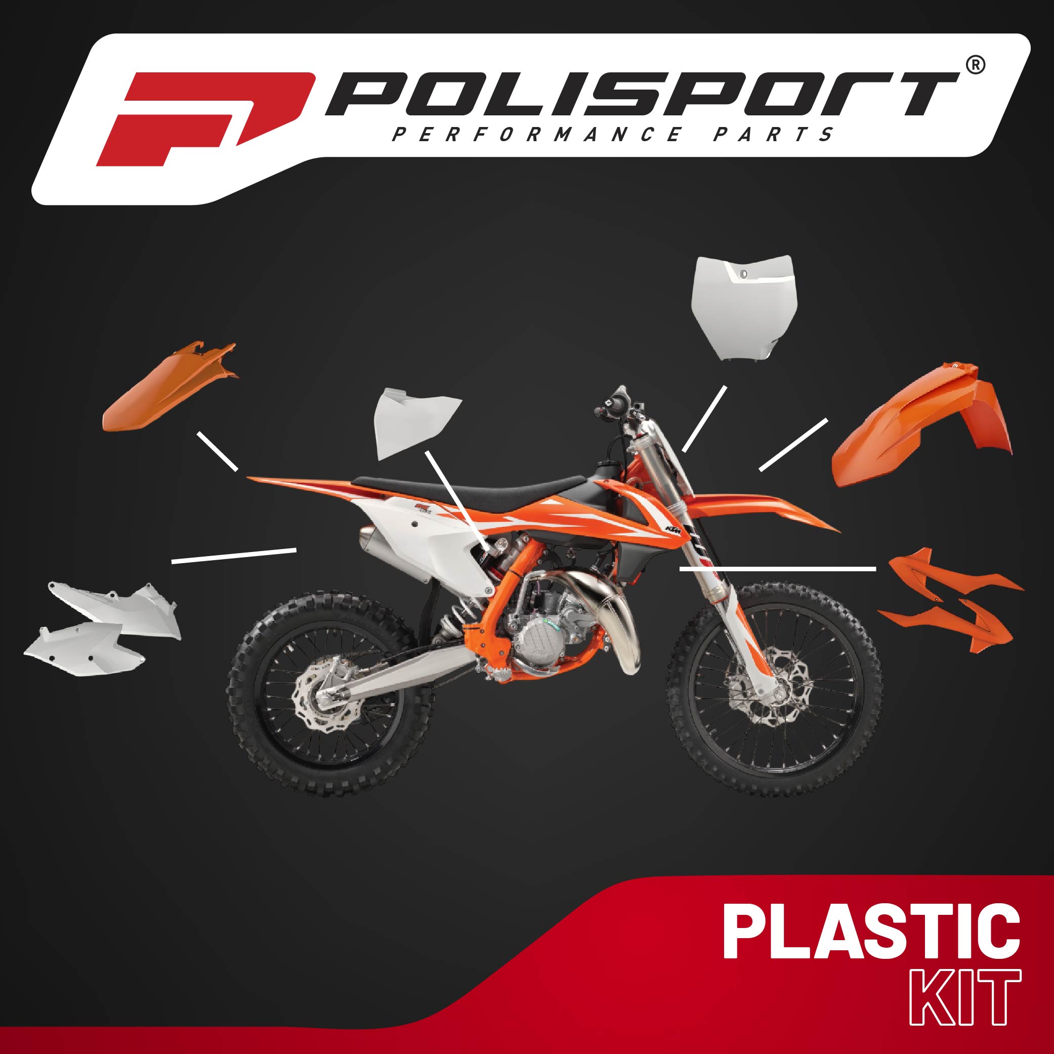 Polisport Motocross (MX) Replica Plastic Kit for KTM SX 85 (2018-24) Dirt Bike – OEM Quality, Durable, Flexible & Perfect Fit – Orange/White