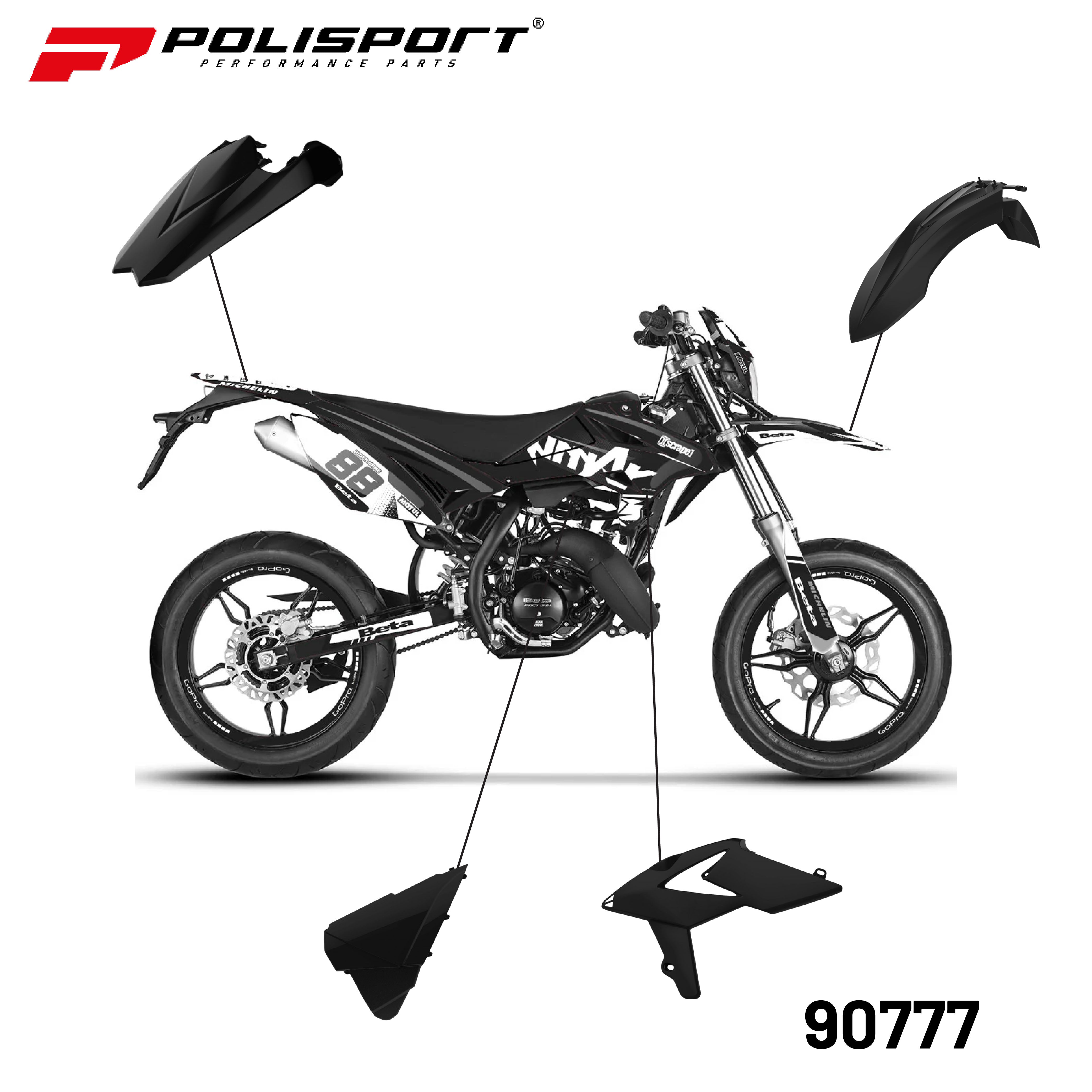 Polisport Full Plastic Kit for Beta RR 2T/4T (2018-19) OEM Quality Restyling Kit with Superior Fit, Flexibility, and Durability (Black)