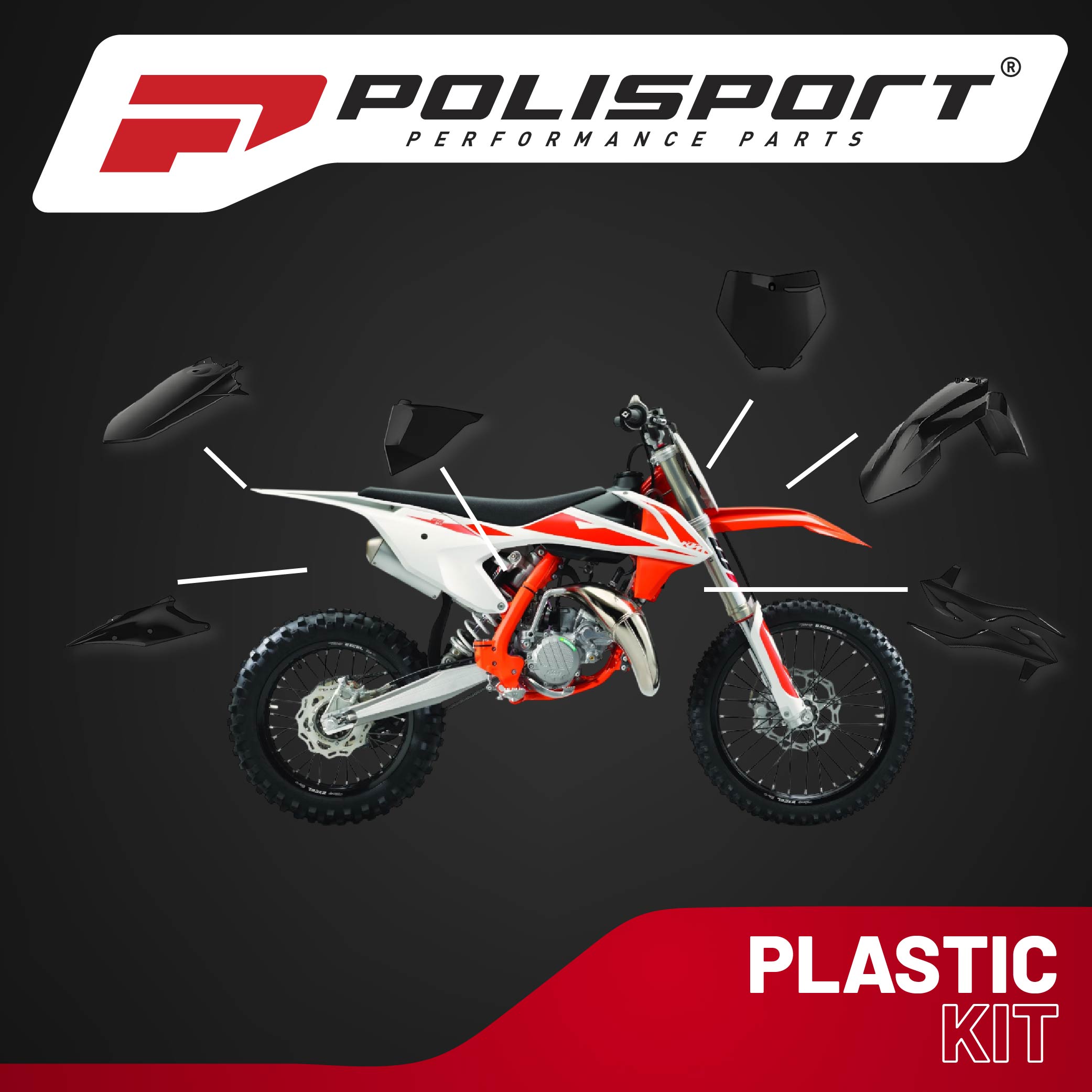 Polisport Motocross (MX) Replica Plastic Kit for KTM SX/SX-F/XC/XC-F (2019-20) Dirt Bike – OEM Quality, Durable, Flexible & Perfect Fit –Black