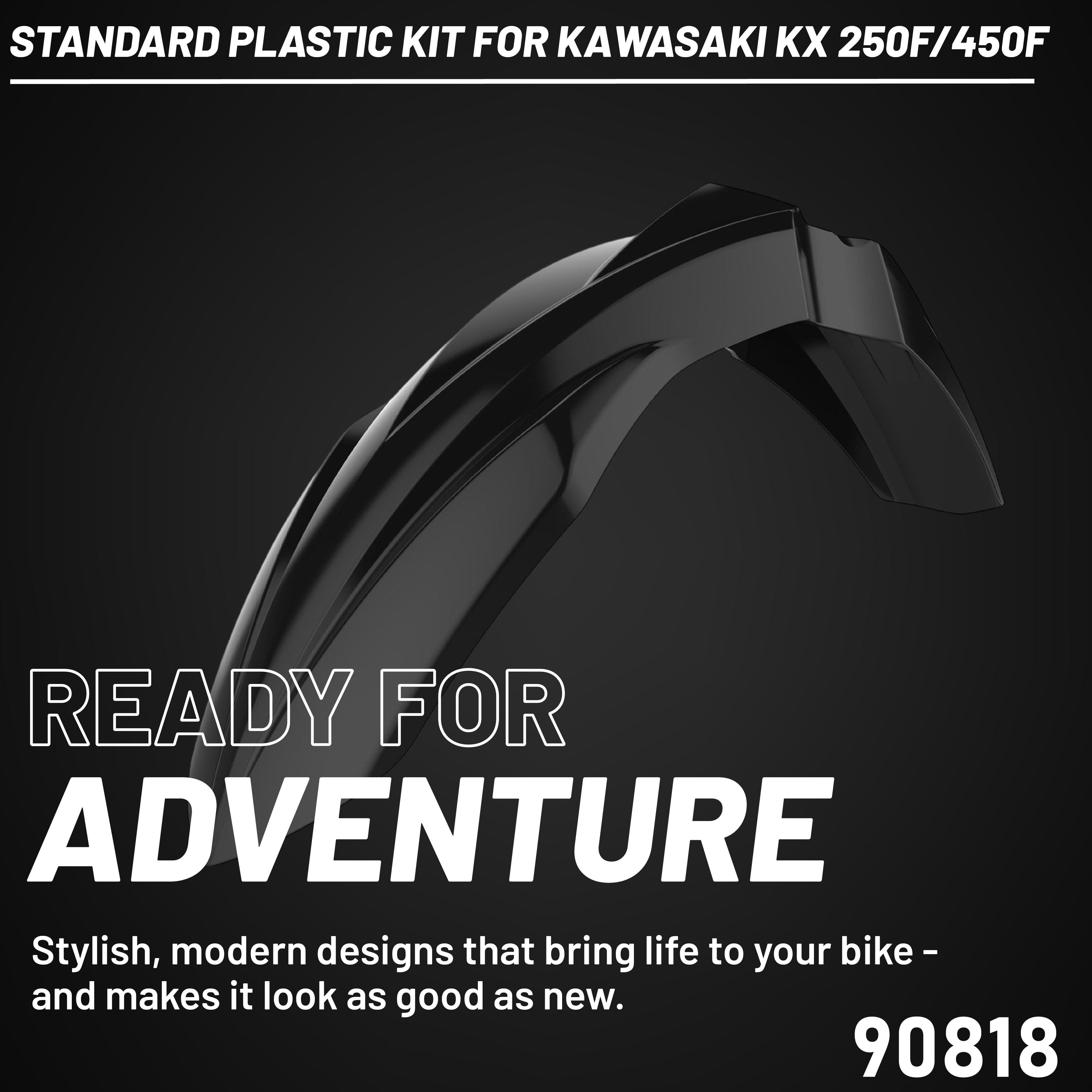 Polisport Full Plastic Kit for Kawasaki KX 450F (2019-23) OEM Quality Restyling Kit with Superior Fit, Flexibility, and Durability (Black)