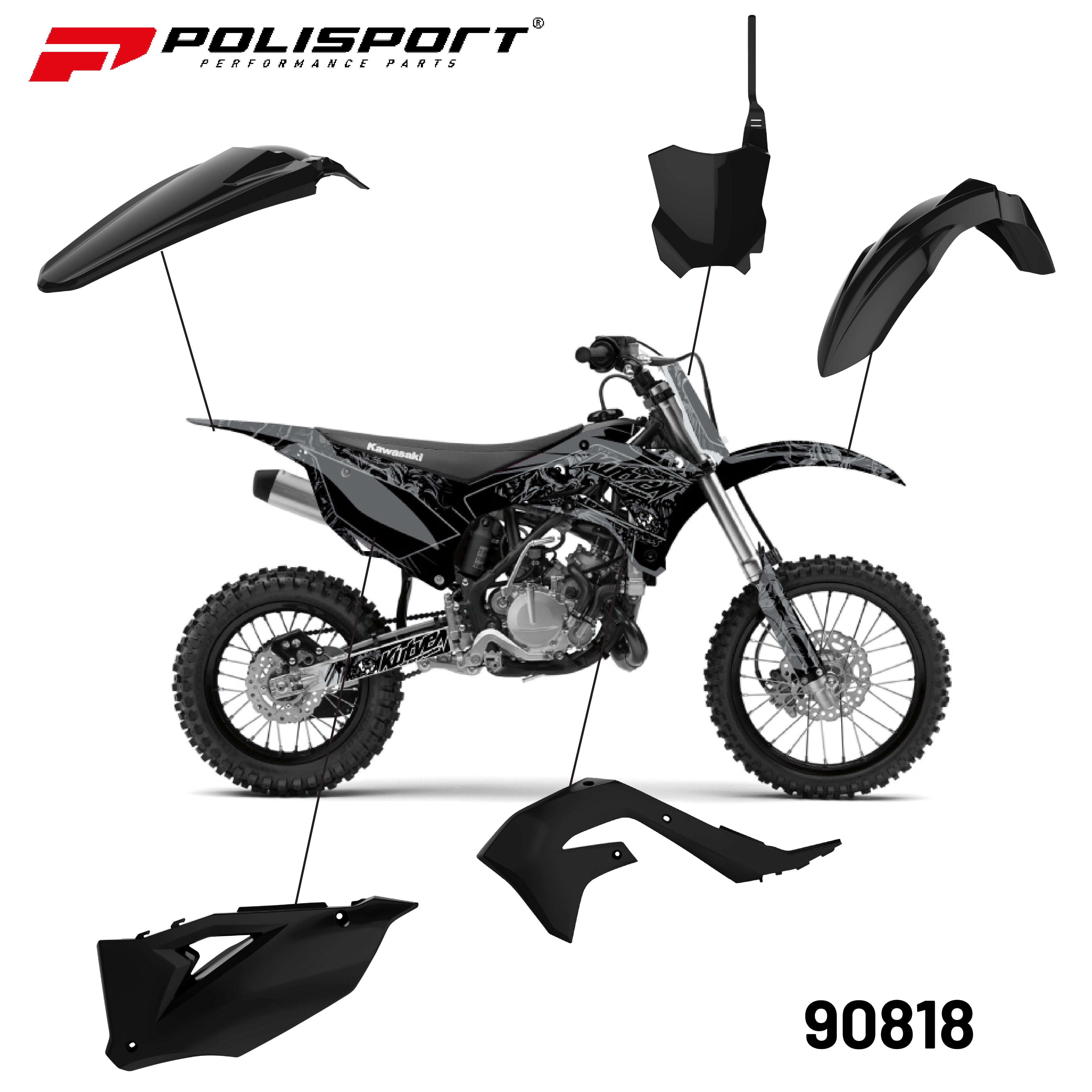 Polisport Full Plastic Kit for Kawasaki KX 450F (2019-23) OEM Quality Restyling Kit with Superior Fit, Flexibility, and Durability (Black)