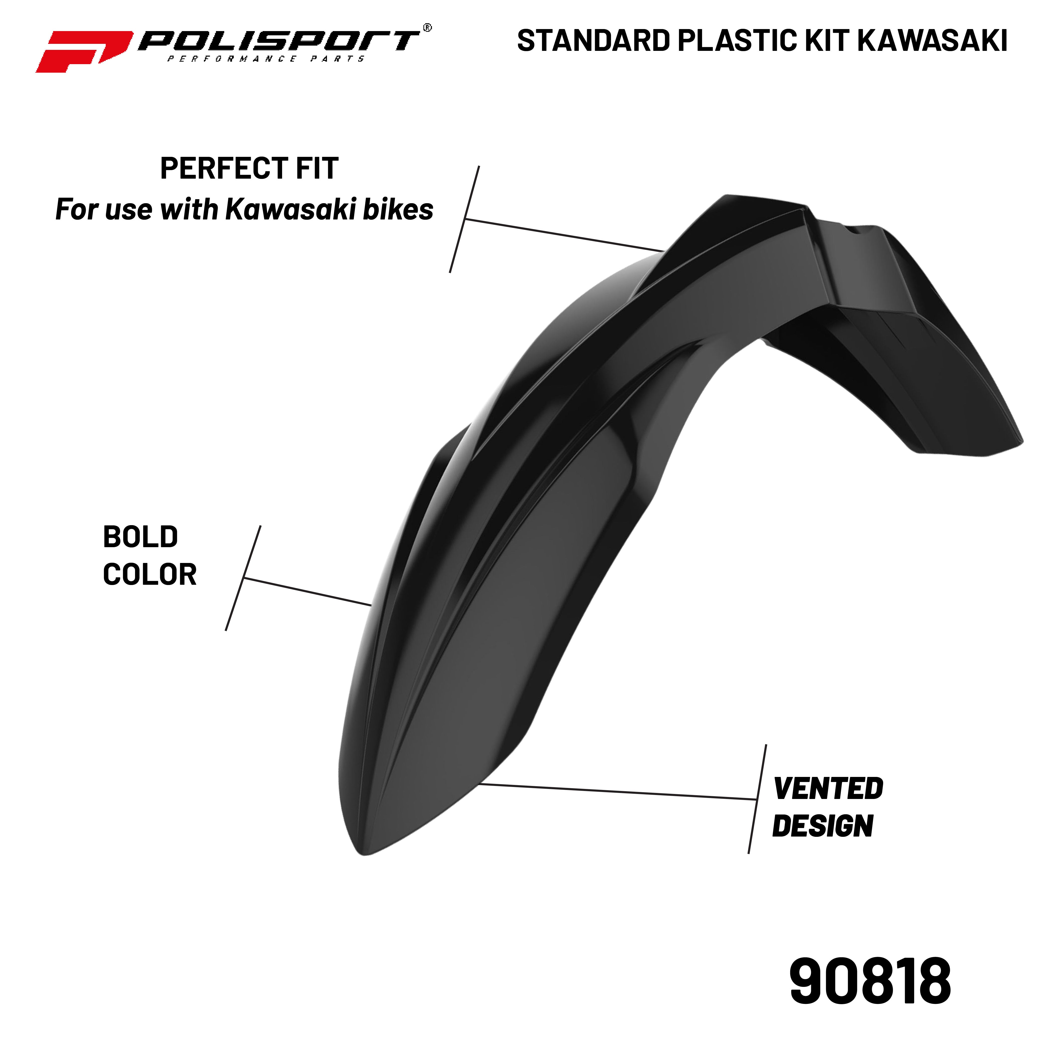 Polisport Full Plastic Kit for Kawasaki KX 450F (2019-23) OEM Quality Restyling Kit with Superior Fit, Flexibility, and Durability (Black)